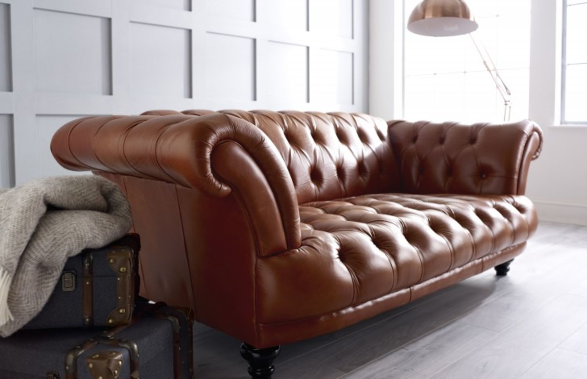 Churchill 3 Seater Sofa Vintage Oak Brown Leather Sofa The Churchill 3 seater Comfy Leather Sofa - Image 2 of 3