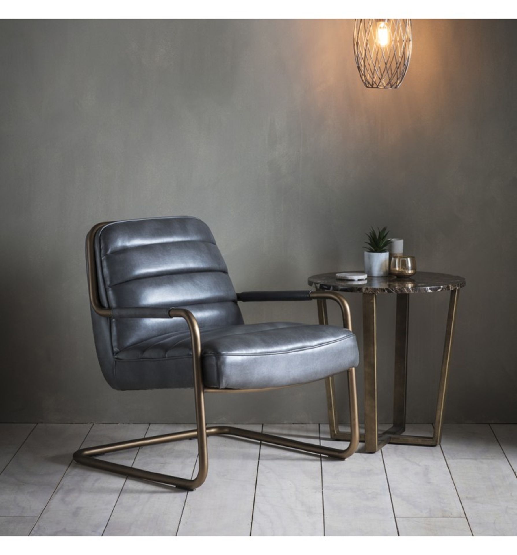 Leather Lounge Chair Pewter & Gold
