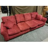 Six Seater Wine Red Fabric Upholstered Sofa