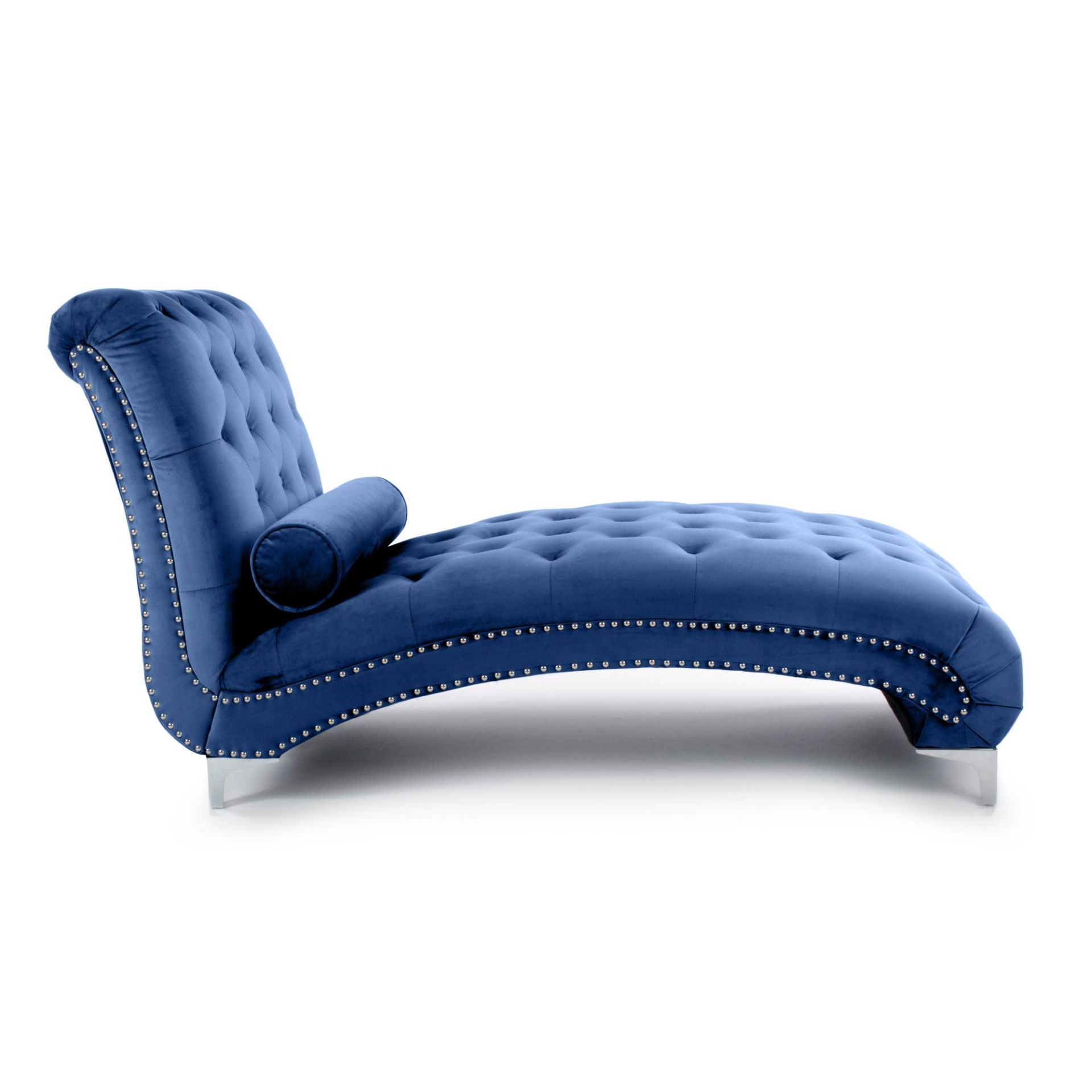 Chelsea Blue Brushed Velvet Buttoned Chaise - Image 2 of 4