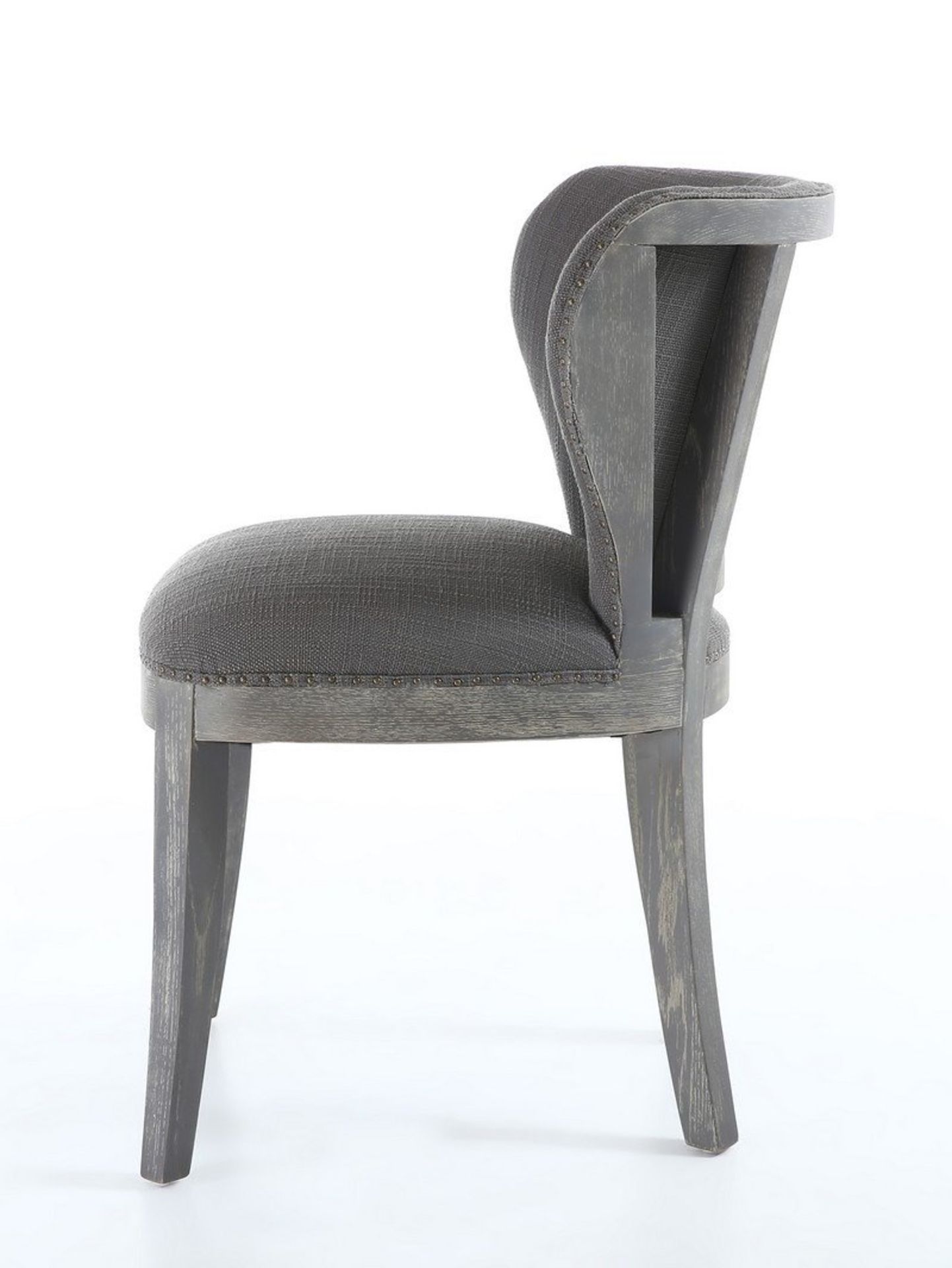 Regal Antique Grey Linen Fabric Wing back Dining chair - Image 3 of 5