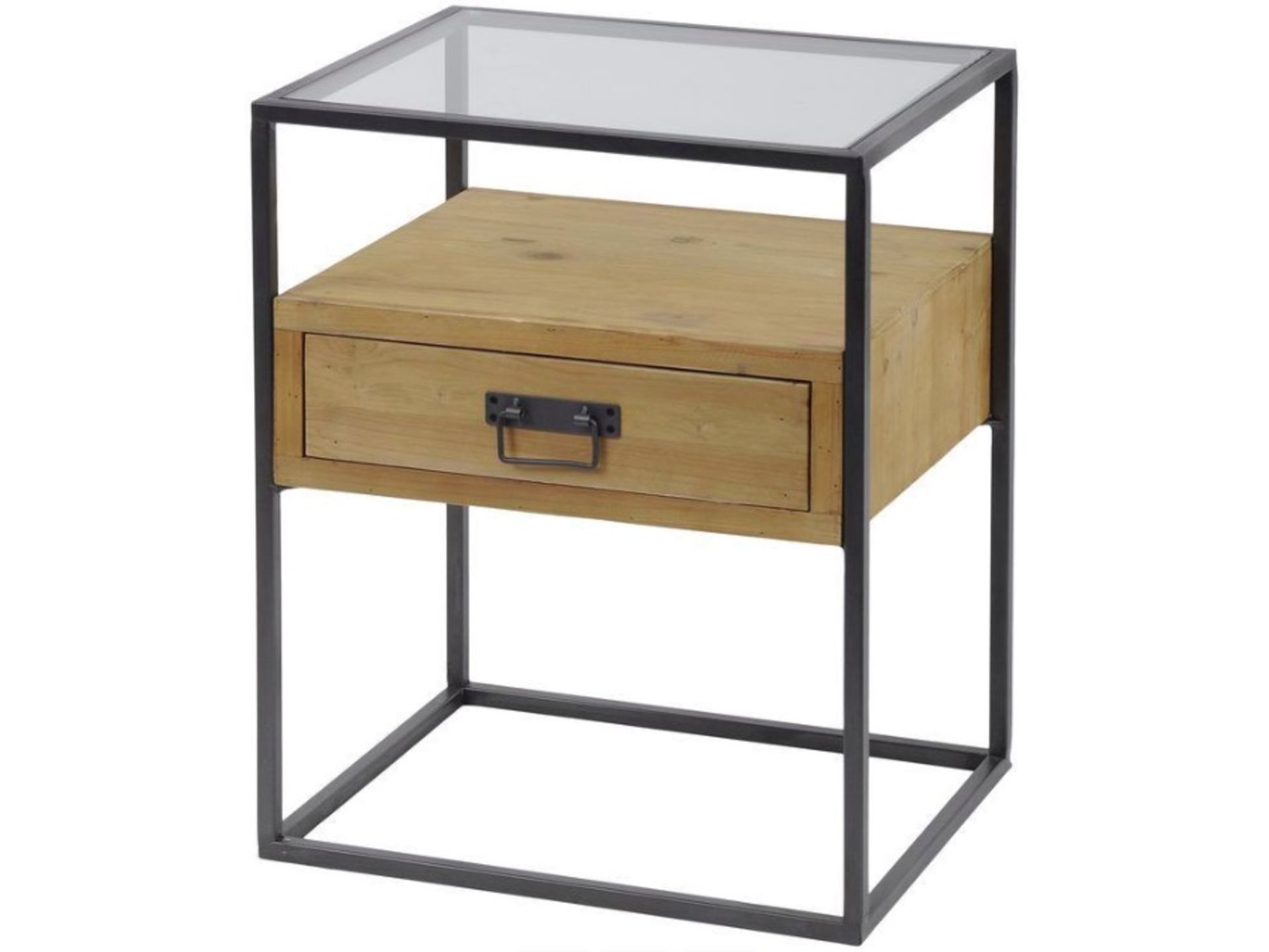 Kempsey Glass Top Drawer Side Table This modern, cubic design drawer table gives urban-style