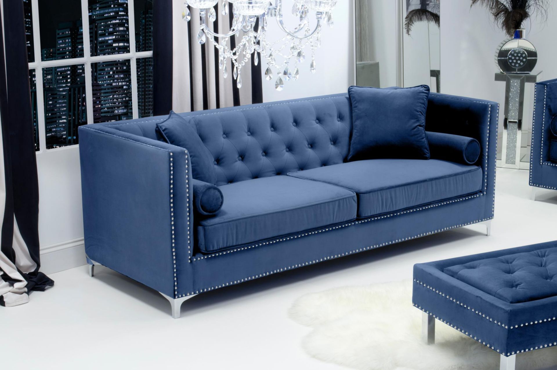 Sandringham Blue Velvet 4 Seater Sofa