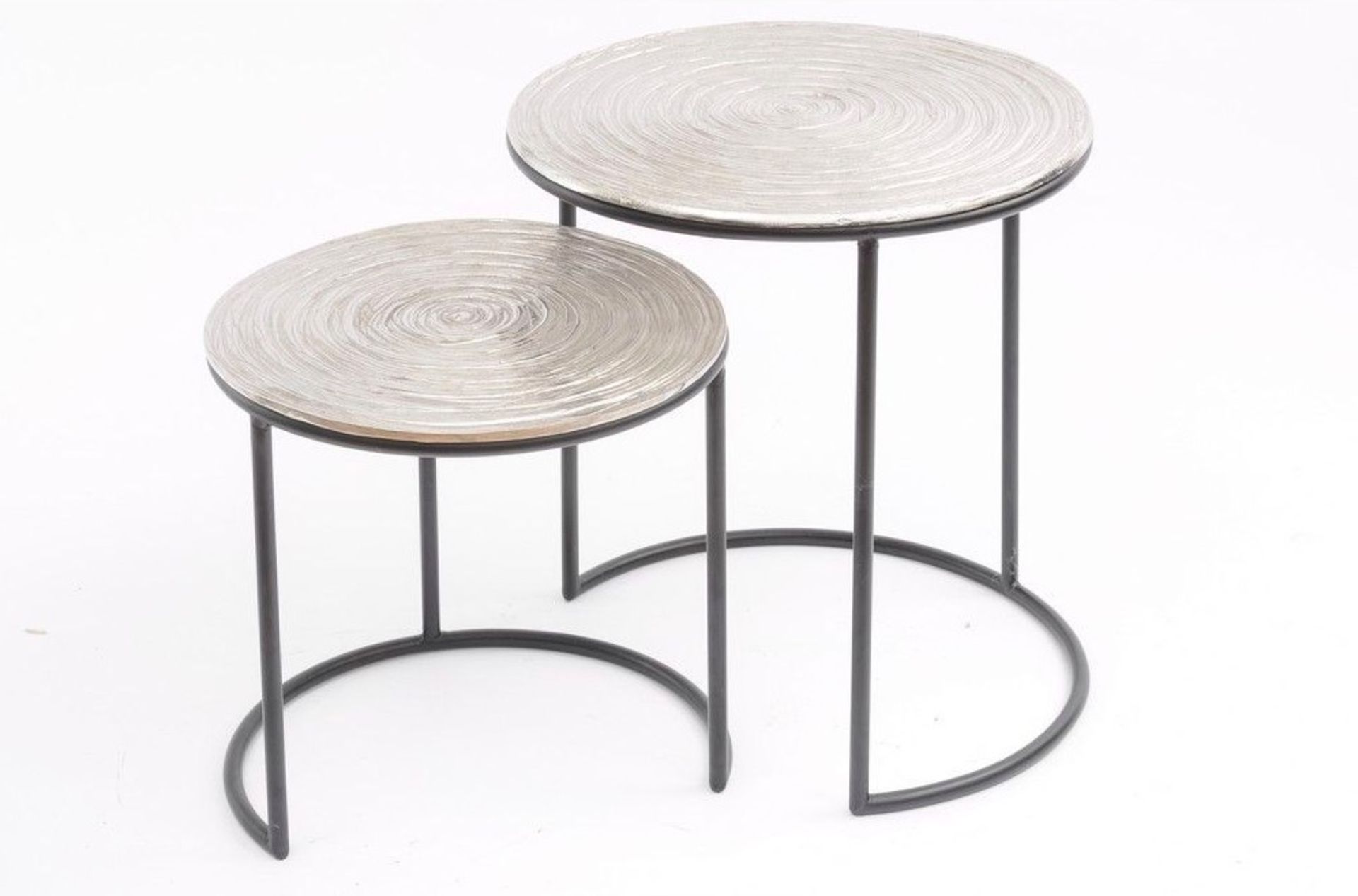 Ripples Round Metal Nesting Tables - Set of 2 The circular swirls adorning the surface of these