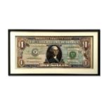 Framed Print US One Dollar Bill mounted in wood frame with protective panel 100 x 50cm