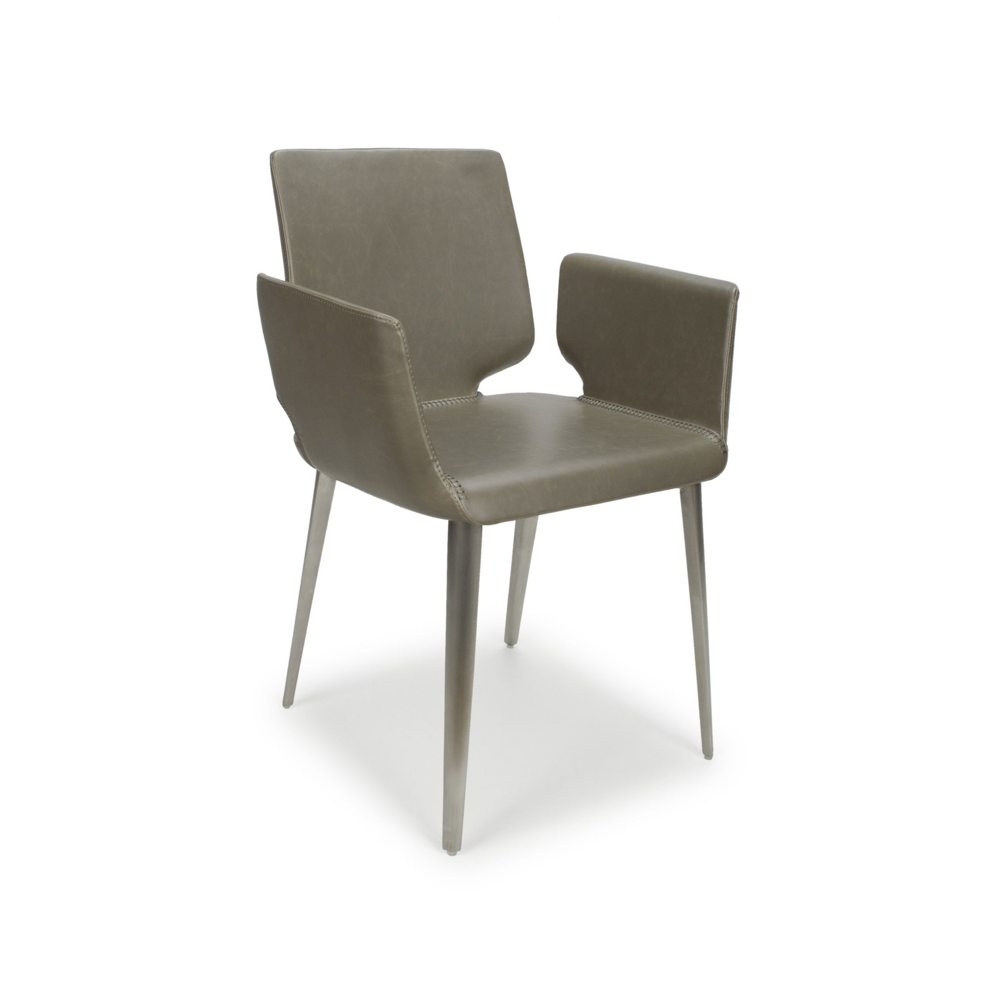 Harvard Grey Faux Leather and Steel Modern Carver Dining Chair