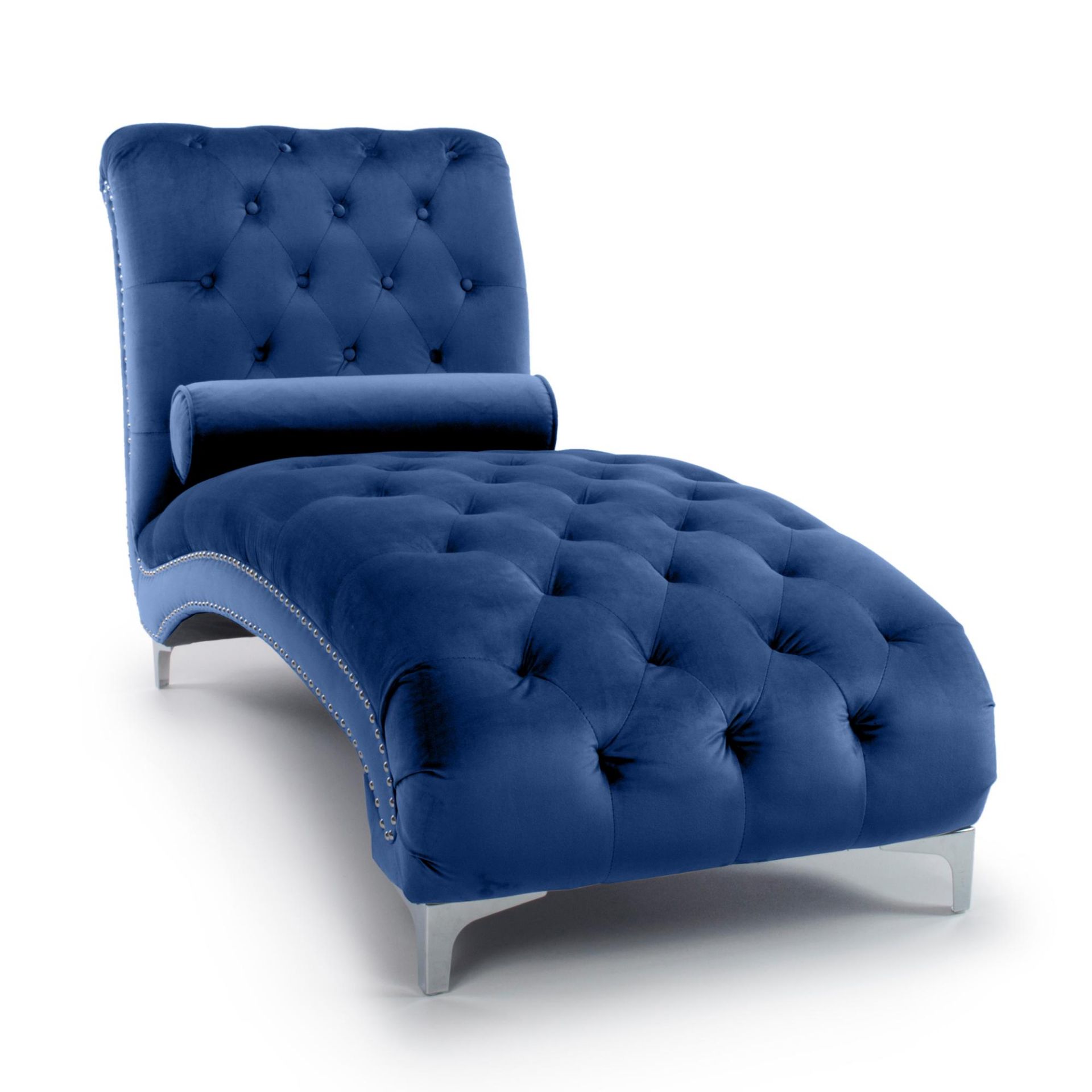 Chelsea Blue Brushed Velvet Buttoned Chaise - Image 3 of 4