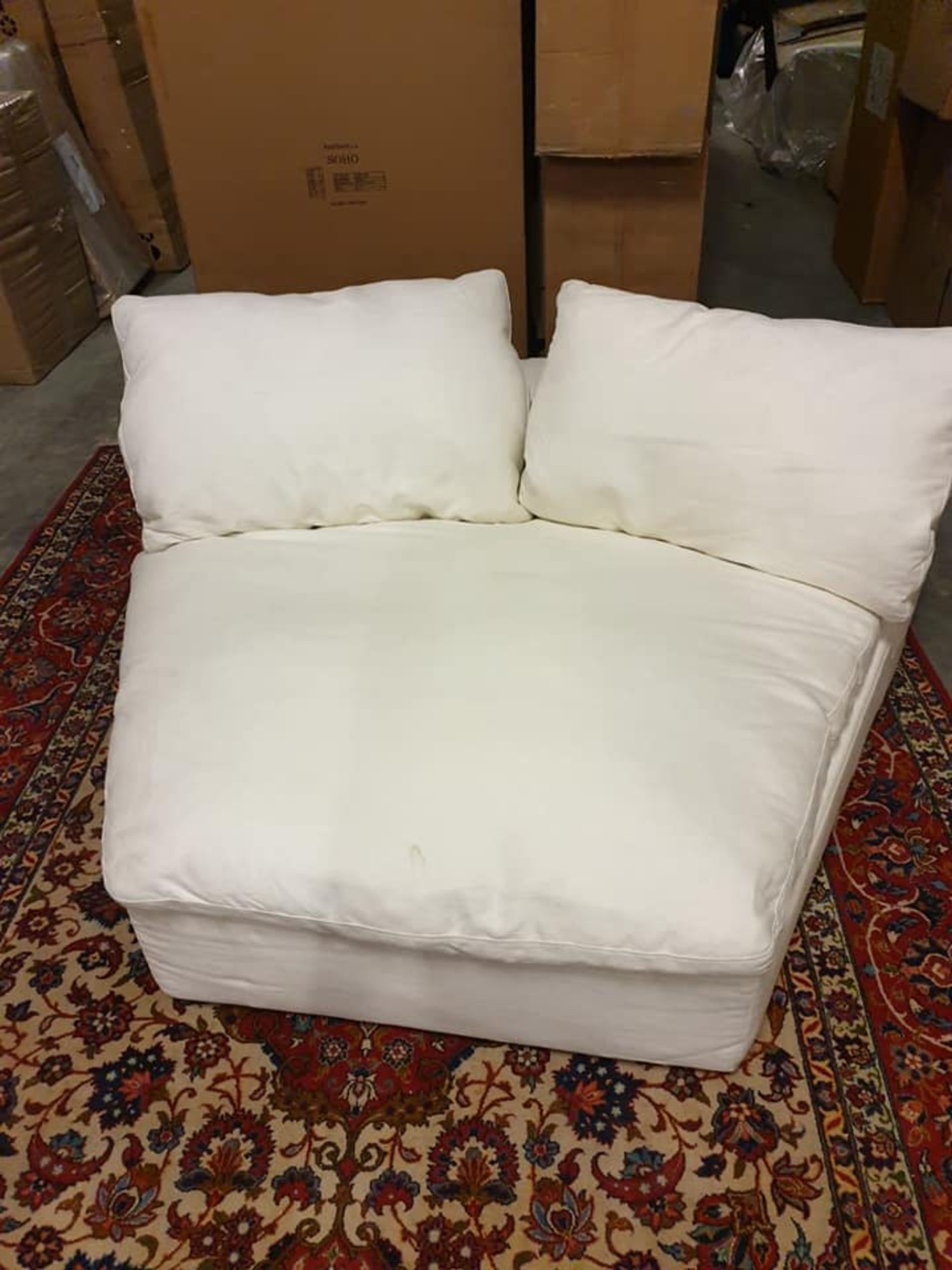 Luscious White Two Seater Cuddle Chair White Linen 115 x 70 x 140cm