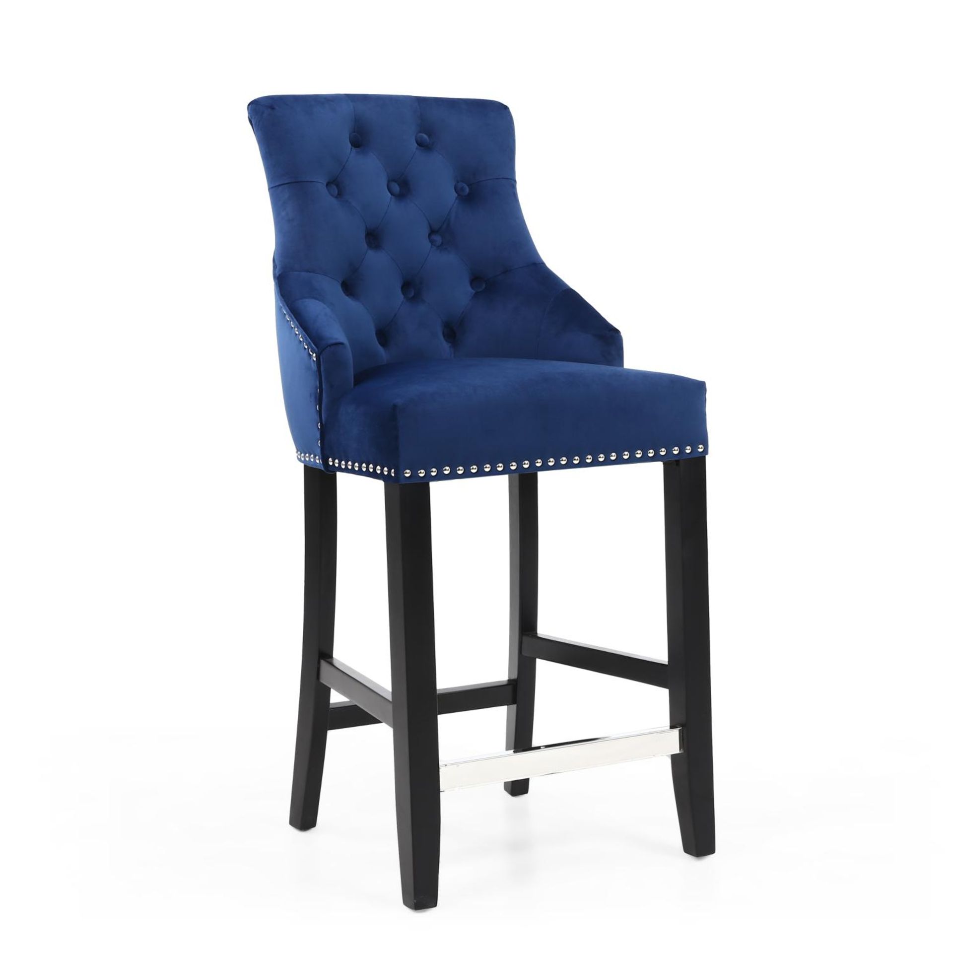 Monaco Blue Brushed Velvet Ring Back Bar Stool - Image 3 of 3