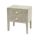 Riyal Bone Inlaid Bedside Table The inlaid bone diamond and leaf patterns swirling over this