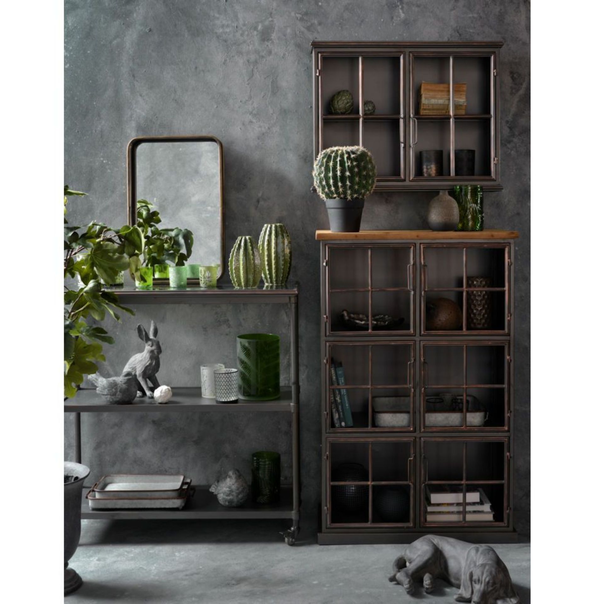 Two Door Antique Black Metal Wall Cabinet