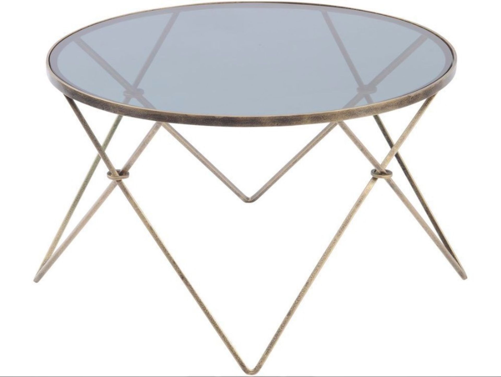 Conti Gold and Smoked Glass Coffee Table The sharp angles and dainty detailing of this antique