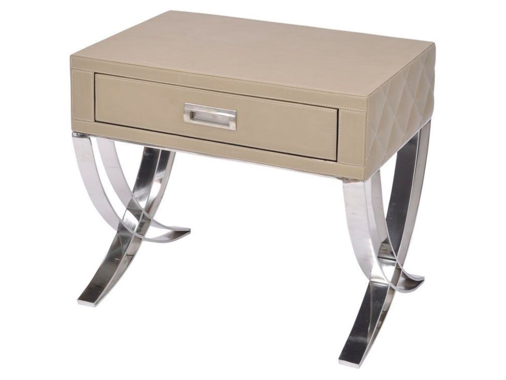 Moseley Beige Leather Side Table with Drawer This beige leather side table, with its neutral tone