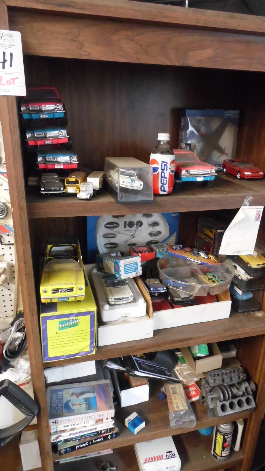 WOOD CABINET w/ CONTENTS, CARS, DC-10, ETC.