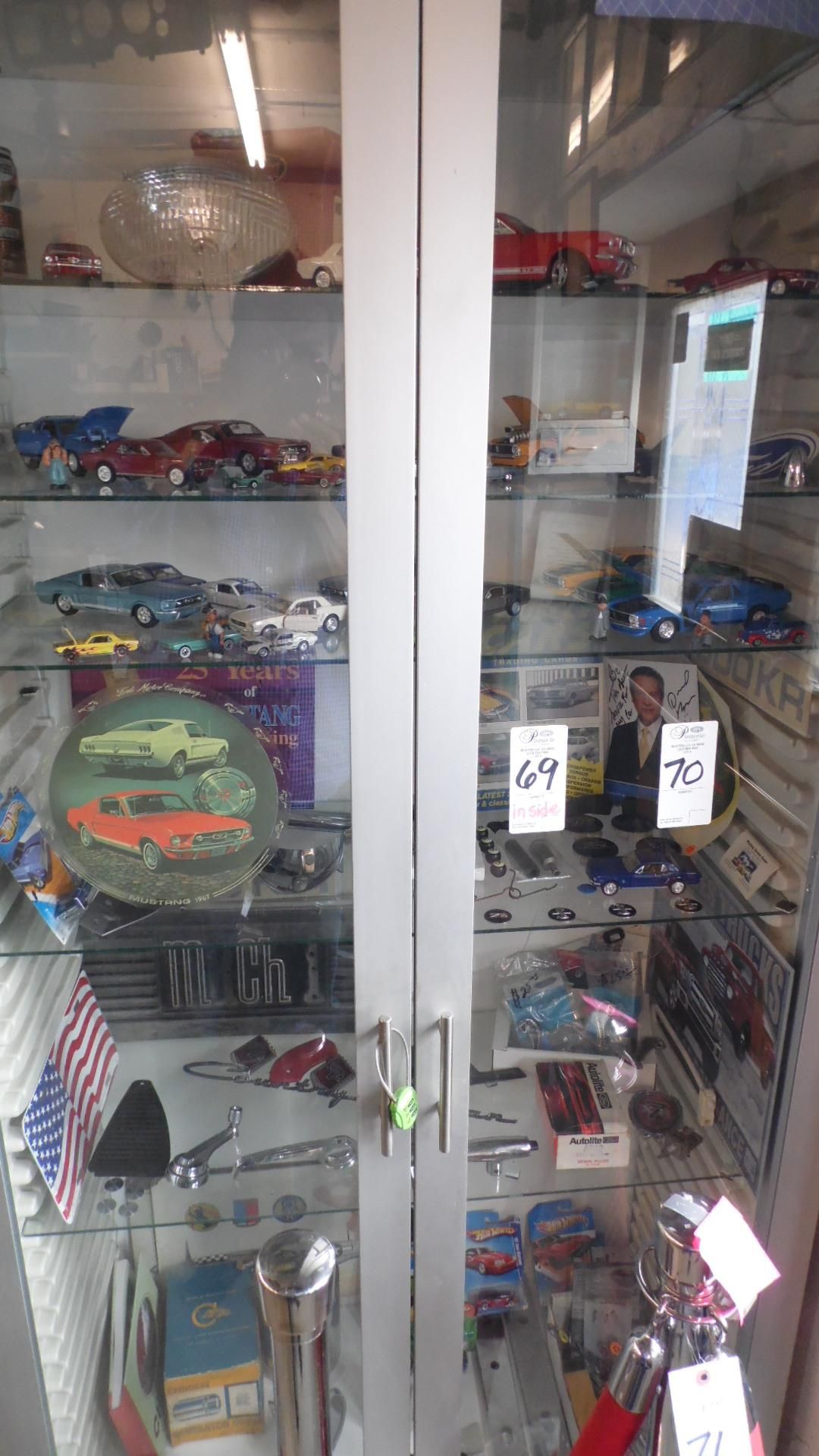 CONTENTS OF DISPLAY CASE CARS, EMBLEMS