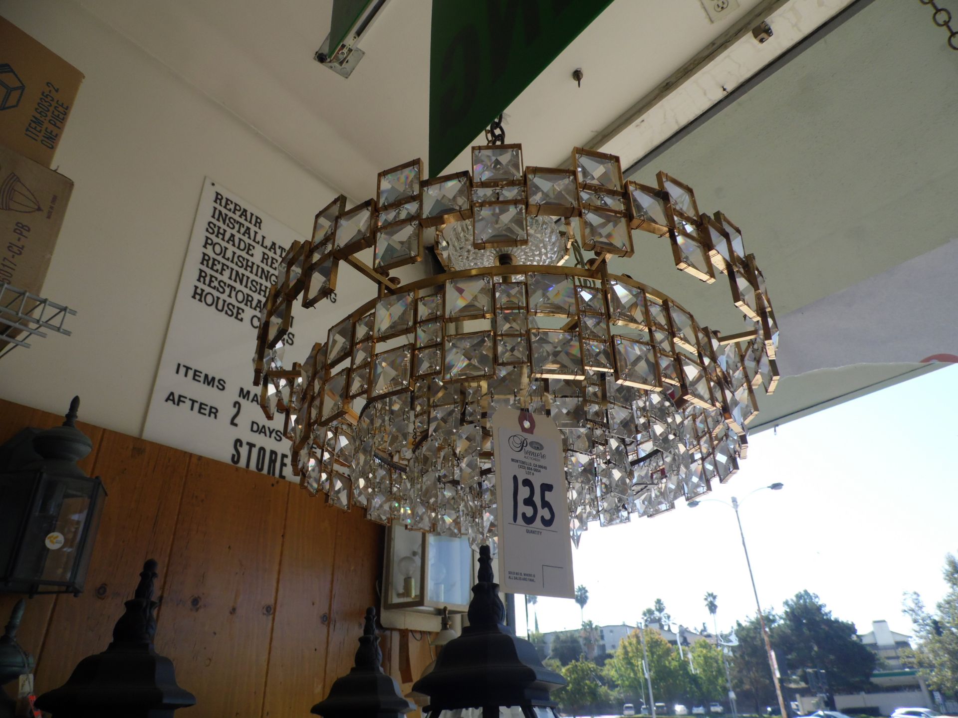 HANGING CHANDELIER w/ PRISMS ON CEILING
