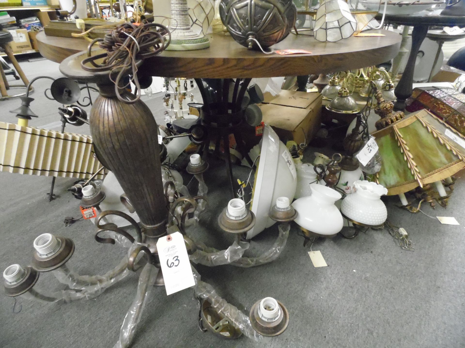 ASSORTED LAMPS / BULBS UNDER TABLE