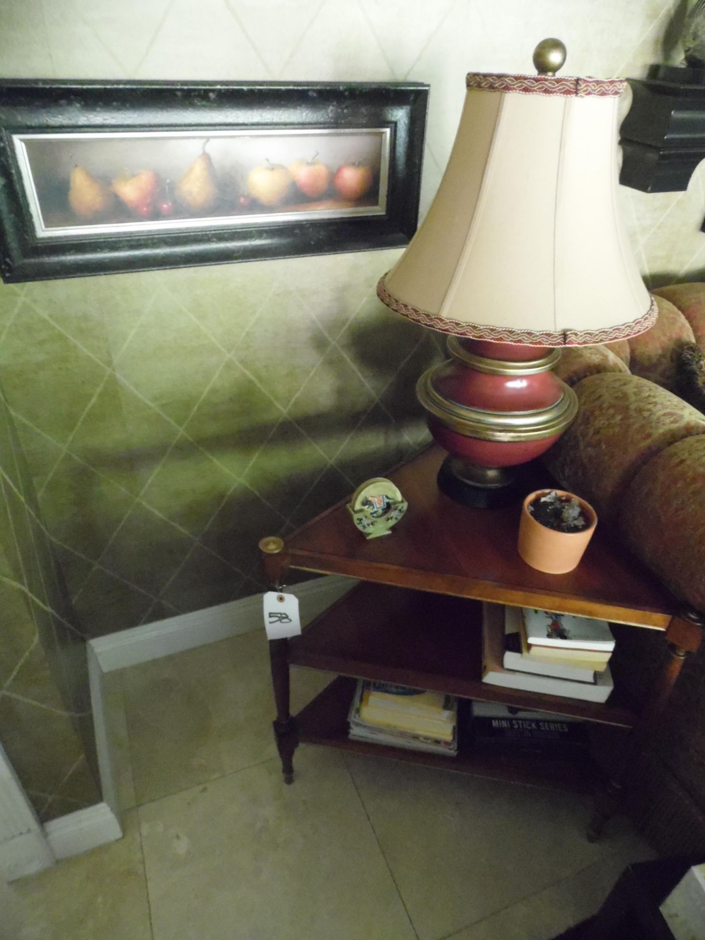 TRIANGLE TABLE w/ LAMP & PICTURE
