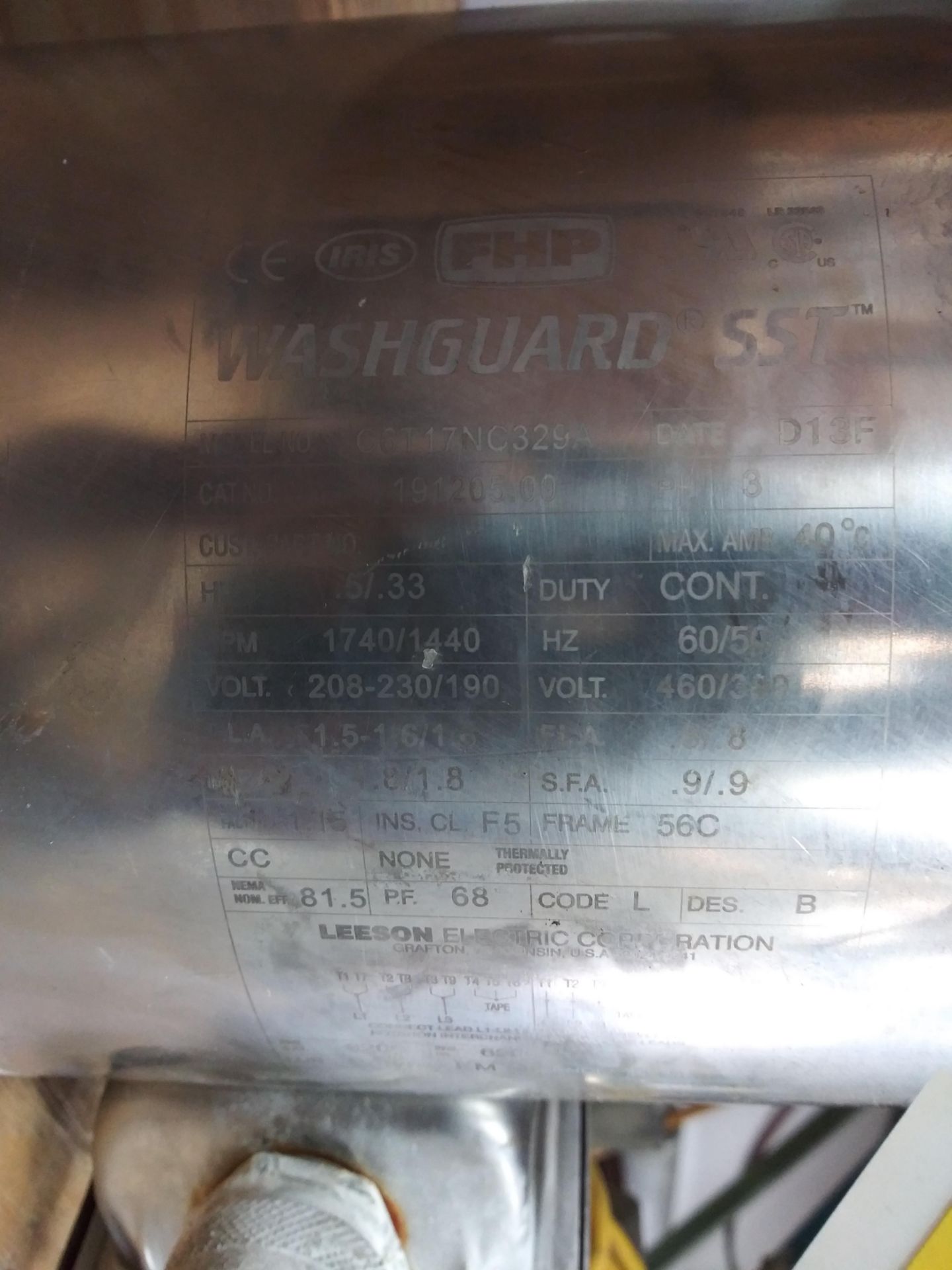 1/2 HP Leeson Washguard SST Stainless Steel Motor w/ gearbox - Image 3 of 3