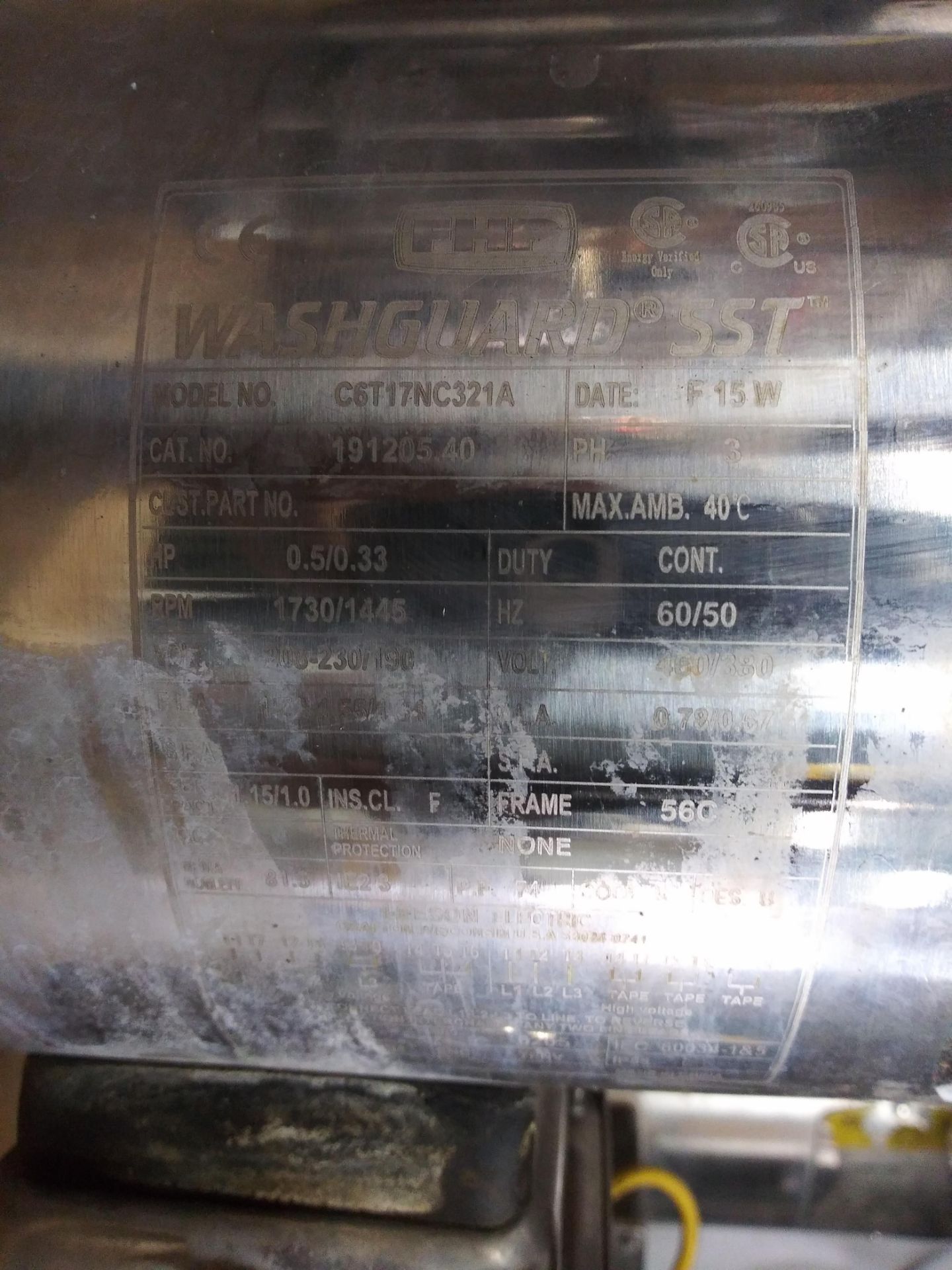 1/2 HP Leeson Washguard SST Stainless Steel Motor w/ Boston gearbox - Image 3 of 3