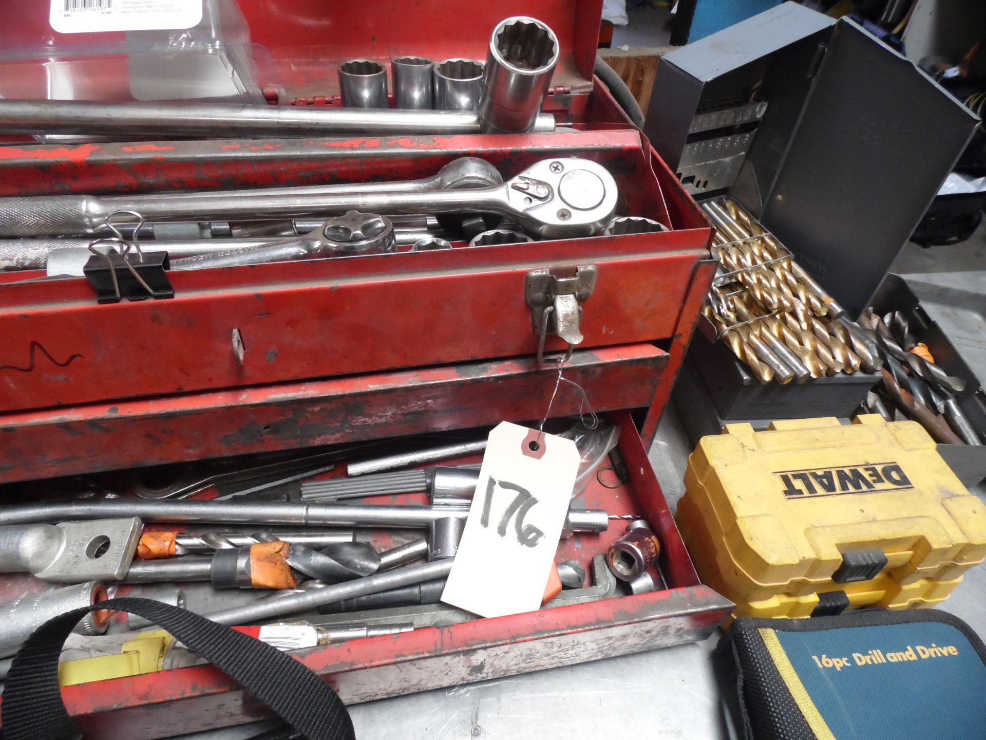 TOOL BOX w/ SOCKETS, DRILL BITS