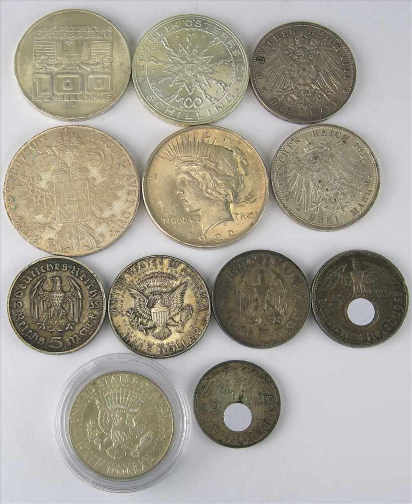 Konvolut MünzenTeils Silber. 2 x 100 Schilling, 1 x Maria Theresia Taler, 2 x 3 Mark Deutsches Reich - Bild 2 aus 2