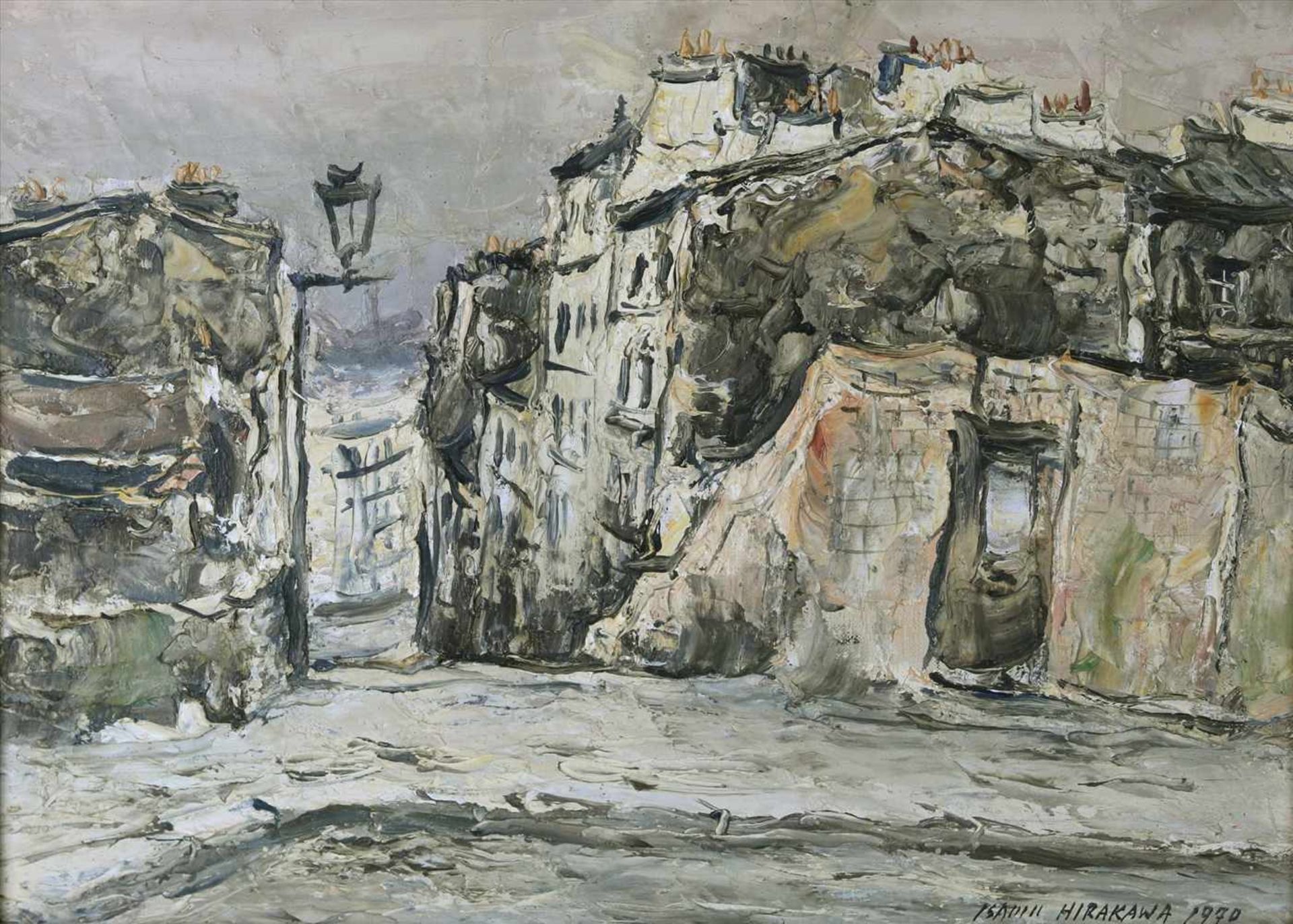 Hirakawa, Isamu1921 - 1989. Winter in Paris am Montmartre. Öl auf Leinwand. Unten rechts signiert