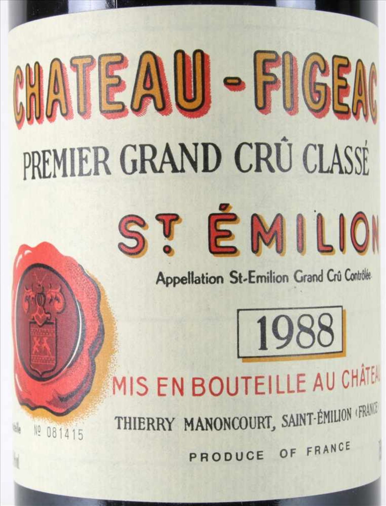Chateau Figeac 19880,75 Liter Flasche. Füllstand Anfang Hals wie abgebildet. Süddeutsche - Bild 3 aus 3
