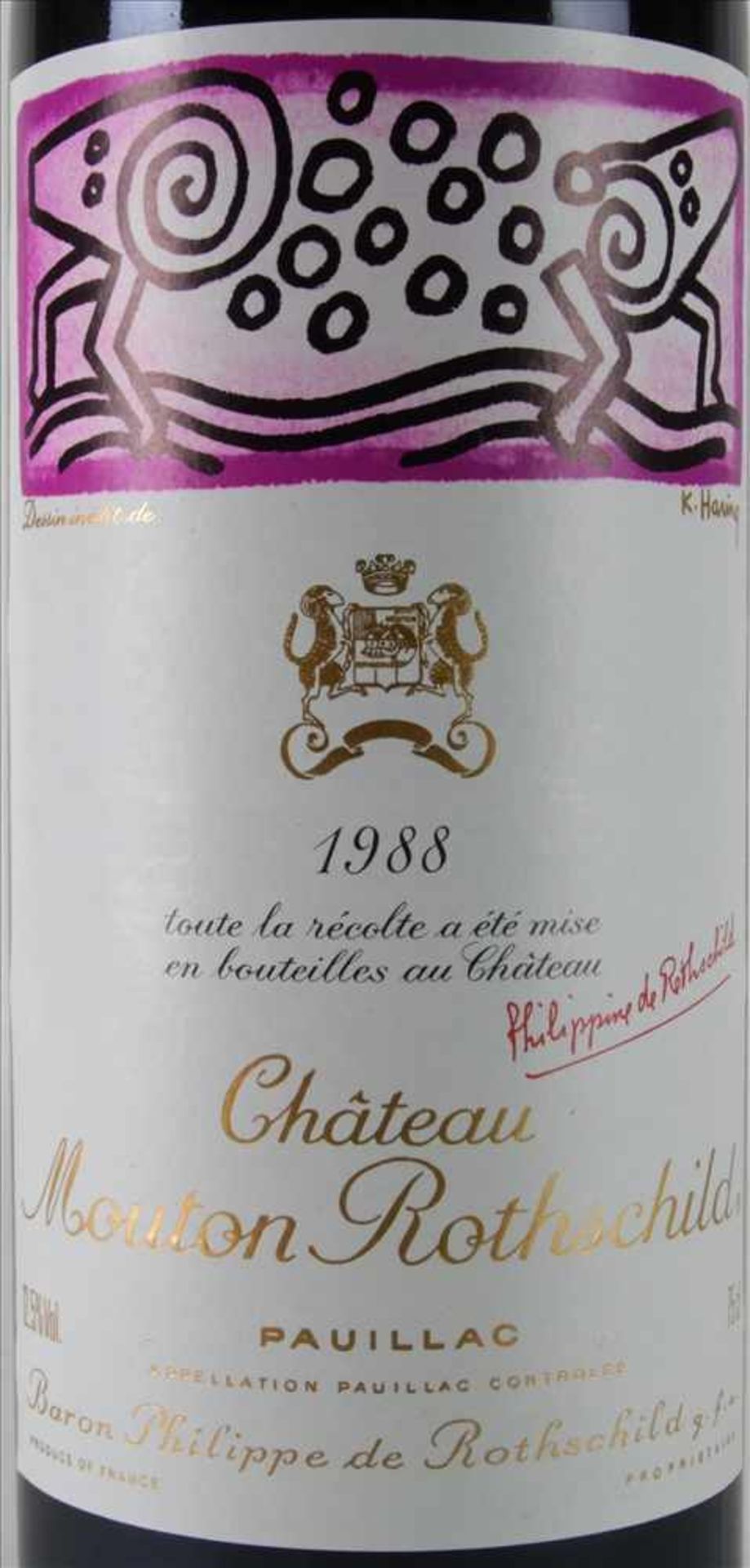 Chateau Mouton Rothschild 19880,75 Liter Flasche. Füllstand Anfang Hals wie abgebildet. - Image 3 of 3