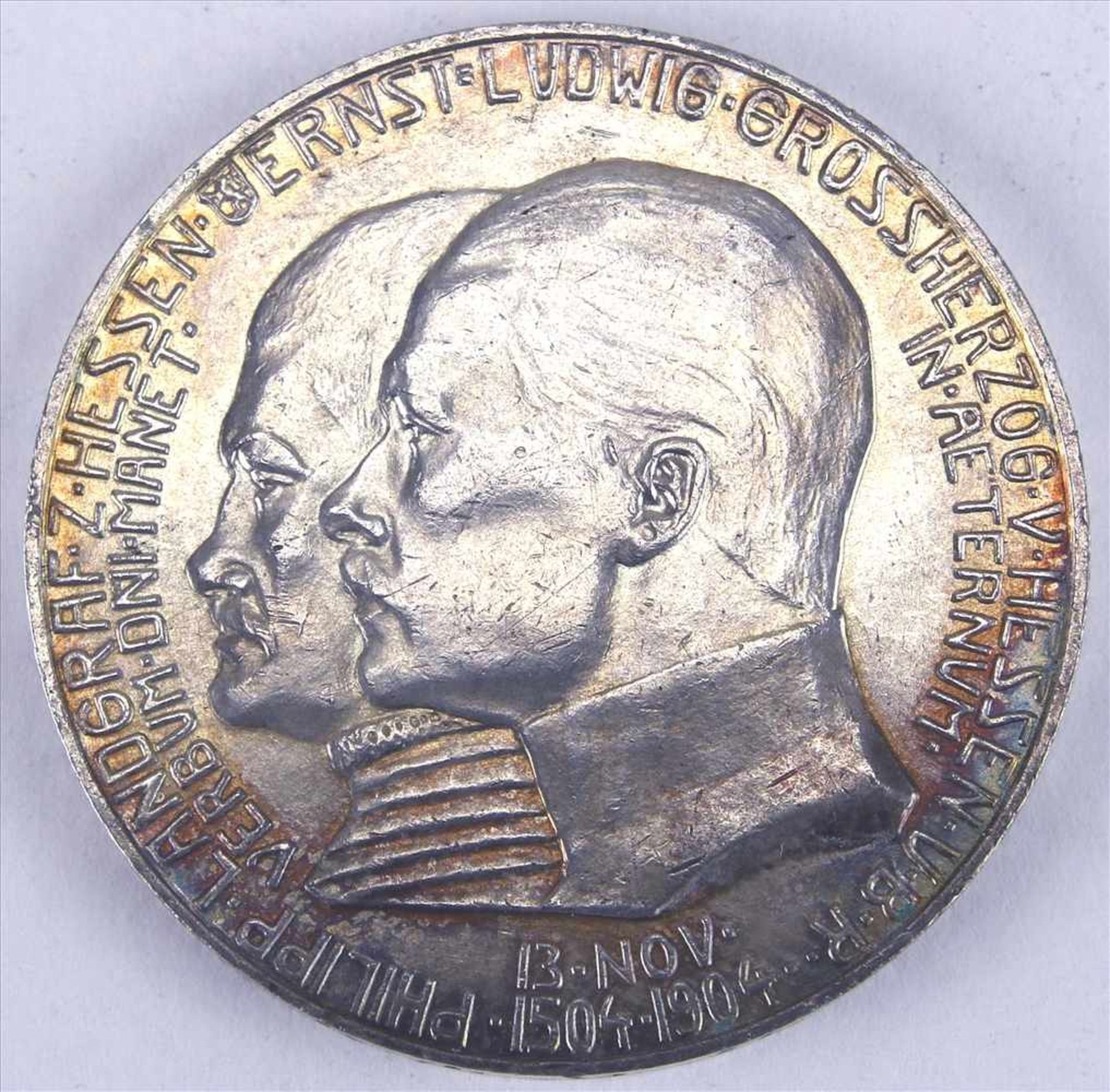 5 Mark MünzeErnst-Ludwig Großherzog von Hessen 1904. Durchmesser ca. 4 cm, Gewicht ca. 27,77 g.