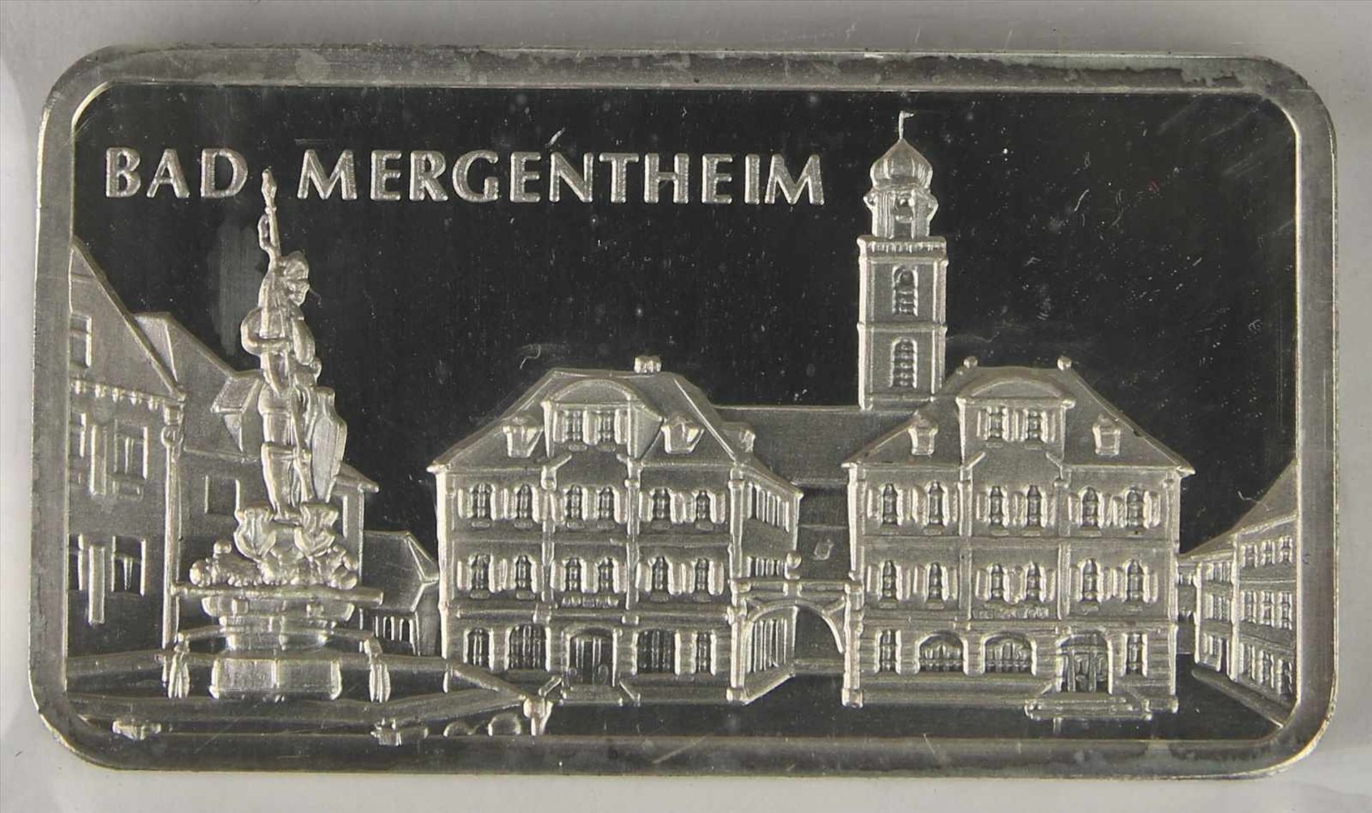 1 SilberbarrenBad Mergentheim. 1 Unze Feinsilber. In Originalblister.