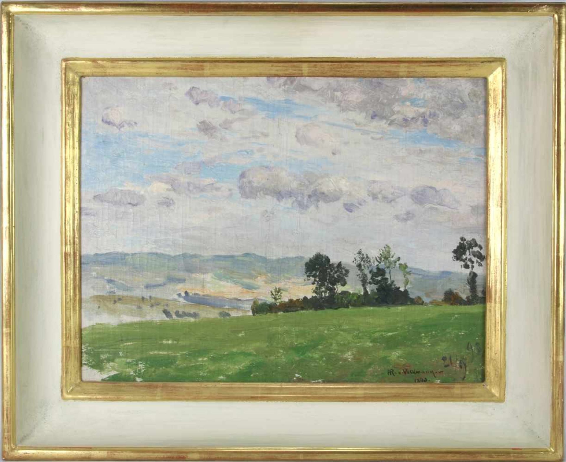 Volkmann, Hans Richard von1860 Halle -1927 ebd. Landschaft mit Ausblick. Öl auf Leinwand. Unten - Bild 2 aus 4