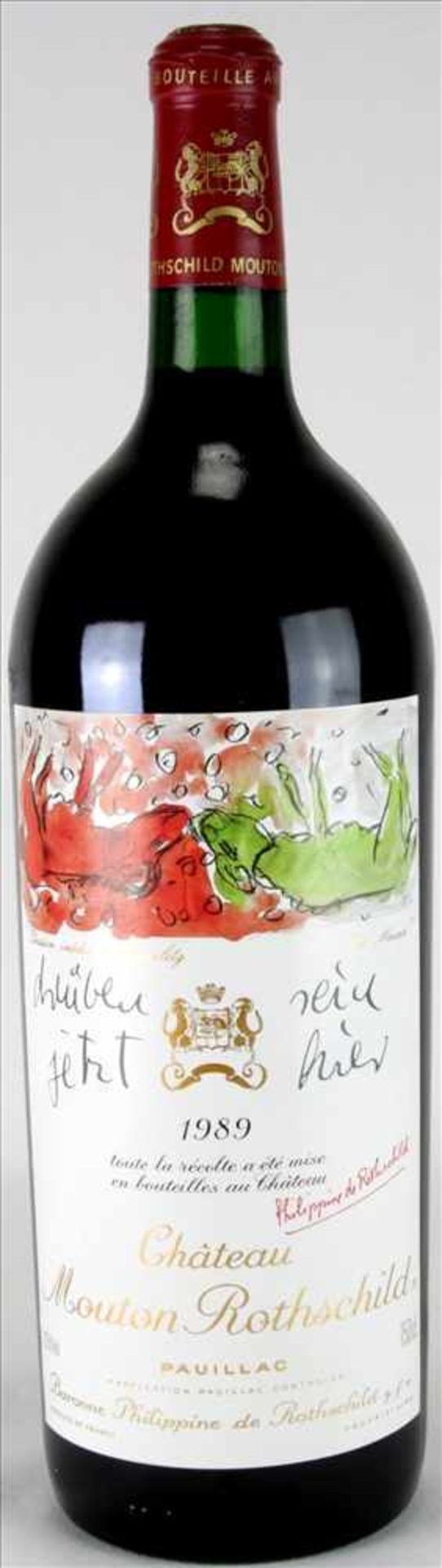 Chateau Mouton Rothschild 1989 Magnum1,5 Liter Flasche. Füllstand Anfang/Mitte Hals wie