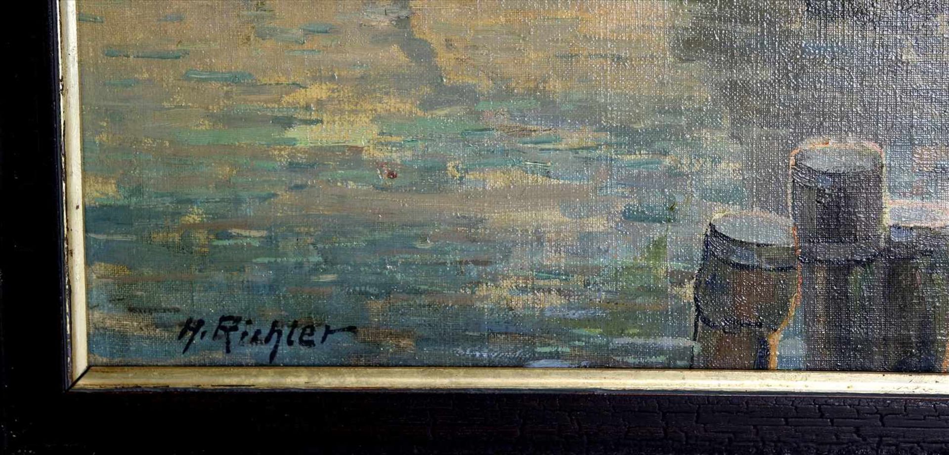Richter, HHolländische Hafenszene. Öl auf Leinwand. Unten links signiert. Größe ca. 70 x 100 cm, - Bild 4 aus 4