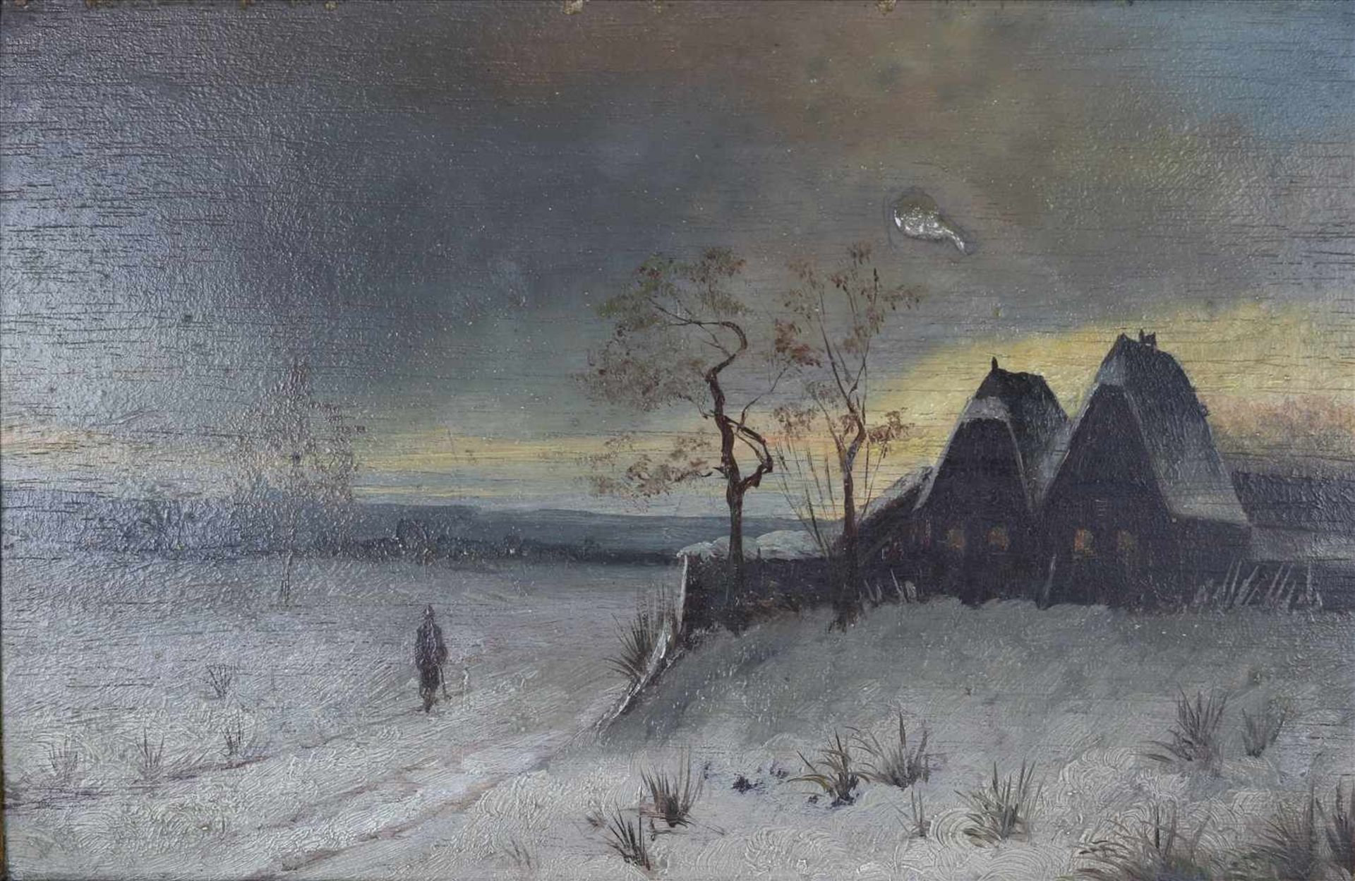 Unbekannter KünstlerWohl deutsch, 19. Jahrhundert. Winterlandschaft. Öl auf Platte. Verso