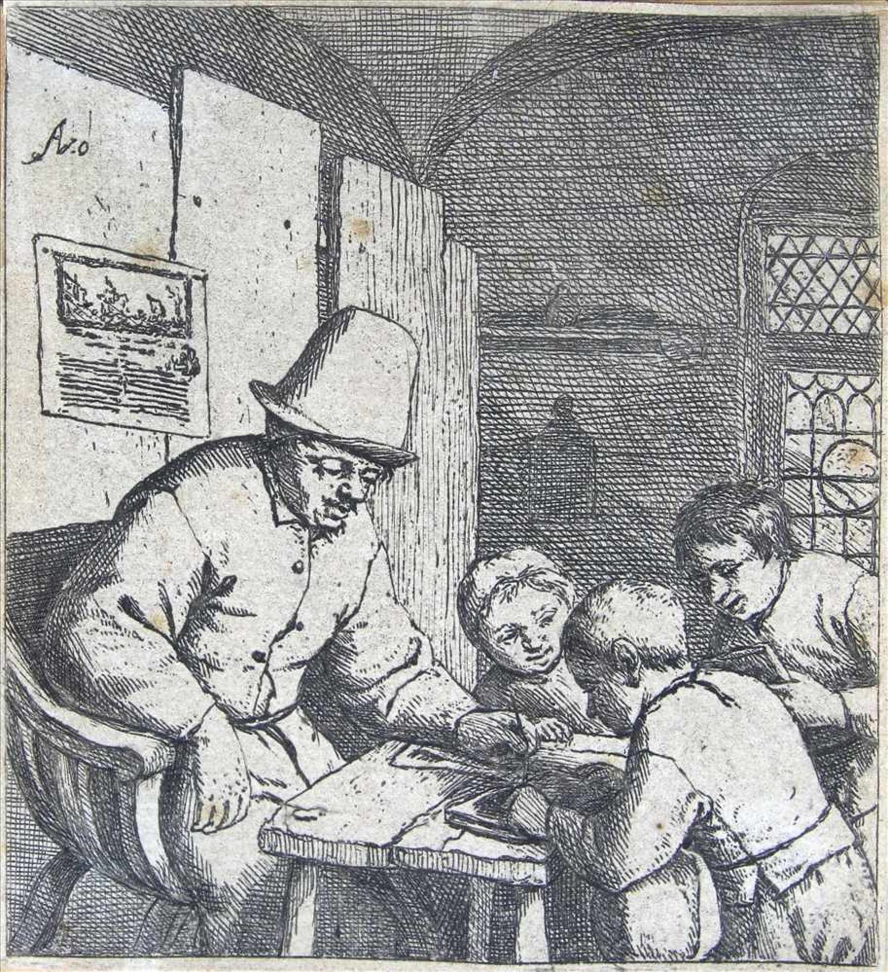 Ostade, Adriaen van1610 Haarlem - 1685 ebd. Der Schulmeister. Radierung. Oben links im Druck