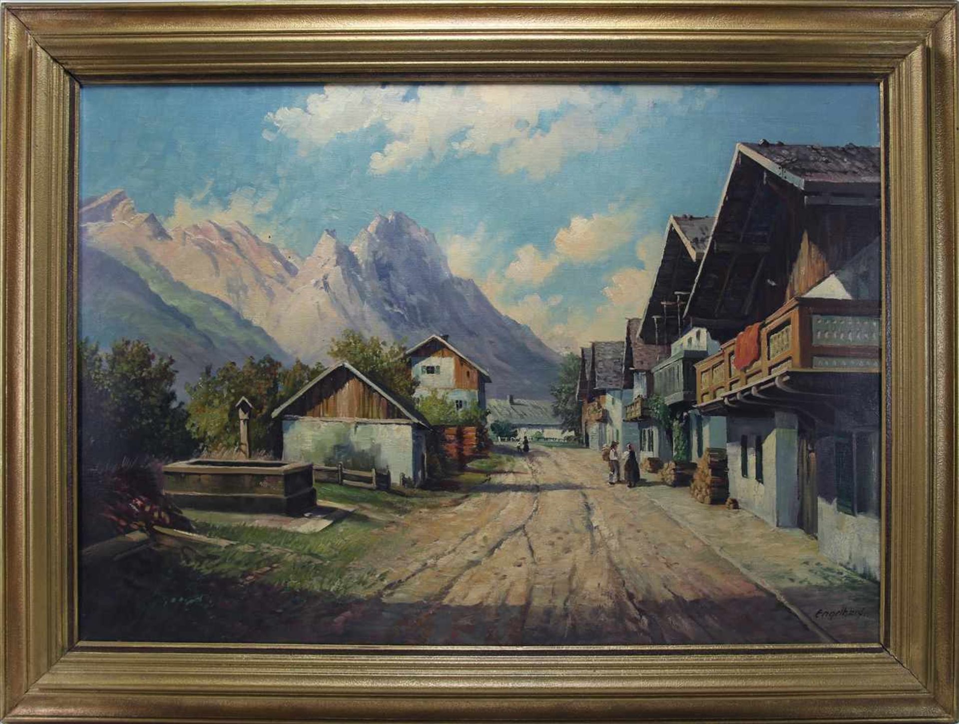 Engelhard, Anton1872 Frankfurt - 1936 Karlsruhe. Dorfstrasse in Garmisch mit dem Wettersteinmassiv - Bild 2 aus 4