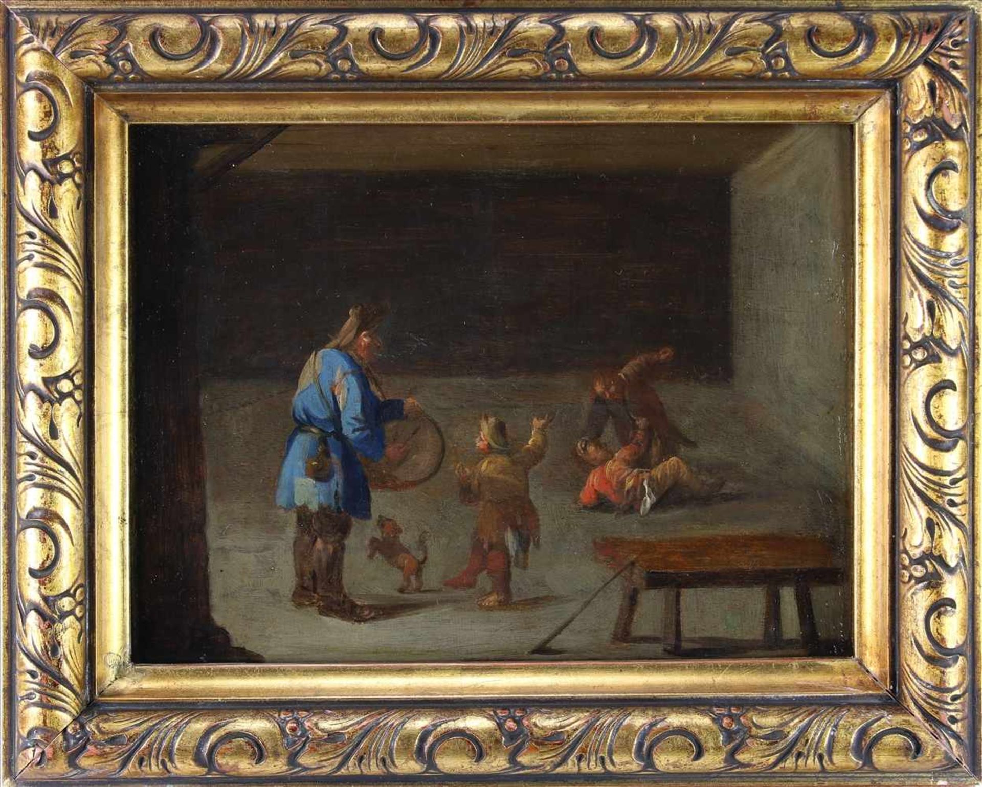 Quast, Pieter Jansz. attr.1606 - 1647 Amsterdam. Gaukler mit Hund und raufende Bauern in einer - Bild 2 aus 3