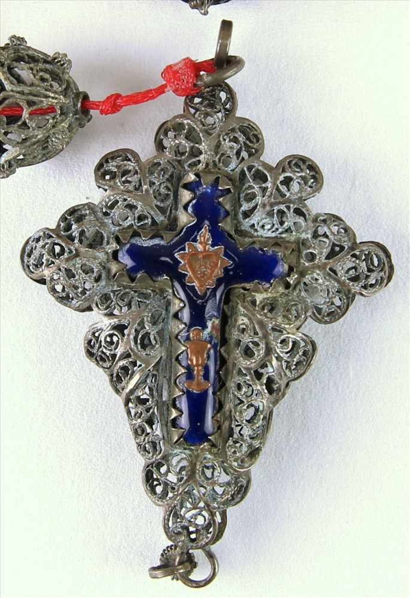 RosenkranzSüddeutsch 19. Jh. Kette mit roten (Glas)steinen und Silberkugeln. Kreuz mit - Bild 4 aus 4