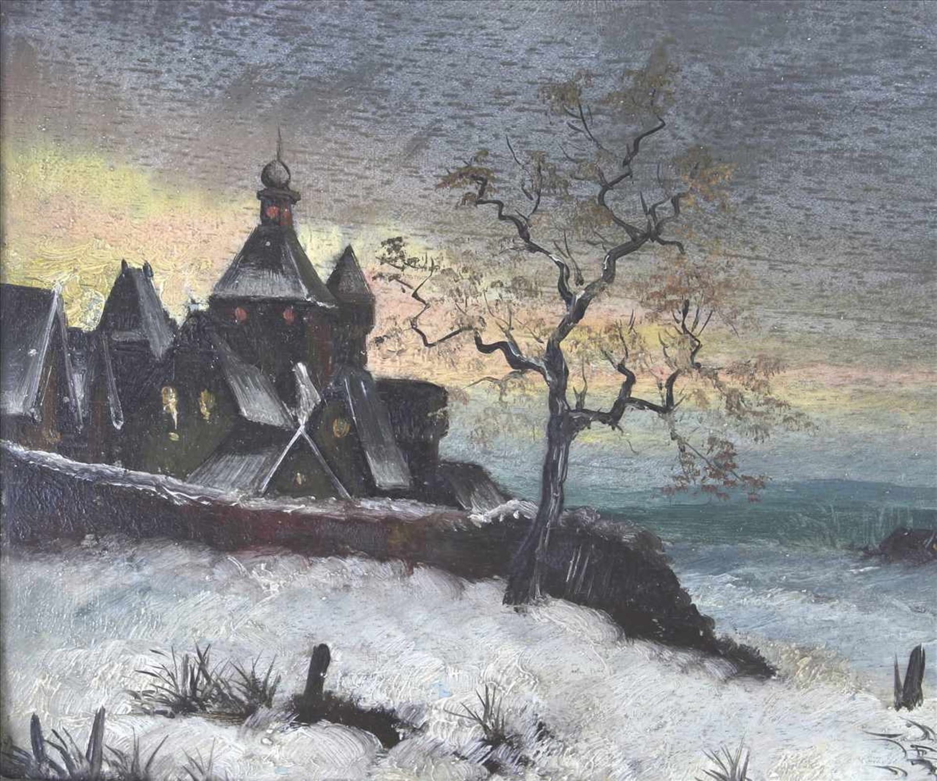 Unbekannter KünstlerWohl deutsch, 19. Jahrhundert. Winterlandschaft. Öl auf Platte. Größe ca. 21,5 x - Bild 3 aus 4