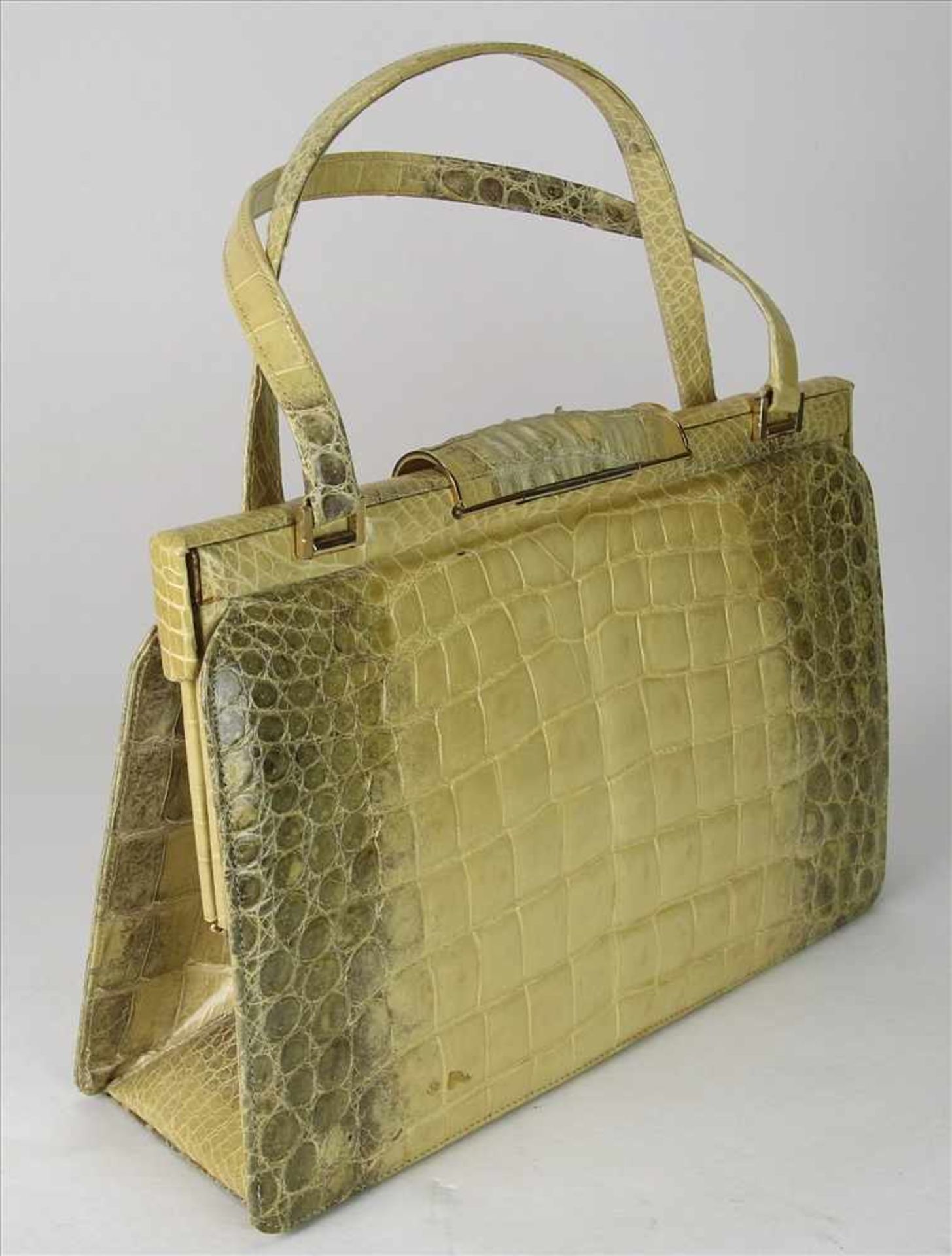 Edle Vintage Handtasche1970-er Jahre. Helle Krokoledertasche. Größe ca. 31 x 10 cm, Höhe ca. 21 cm - Bild 2 aus 3