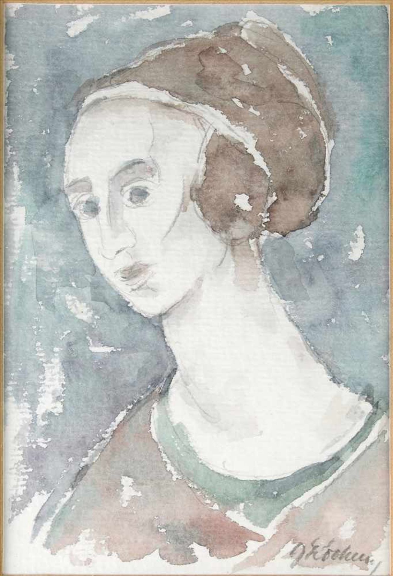 Zwei AquarelleJeweils unleserlich signiert. Portraits. Größe ca. 14,5 x 10 bzw. 225,5 x 16,5 cm, - Bild 3 aus 3