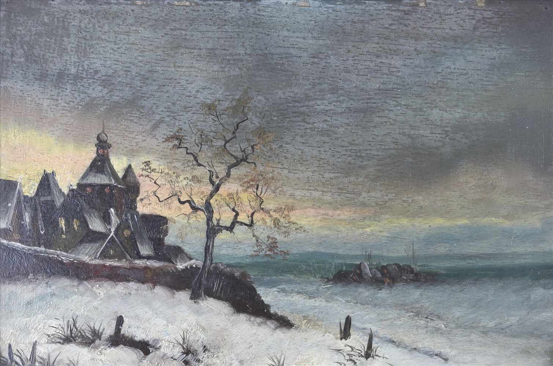 Unbekannter KünstlerWohl deutsch, 19. Jahrhundert. Winterlandschaft. Öl auf Platte. Größe ca. 21,5 x