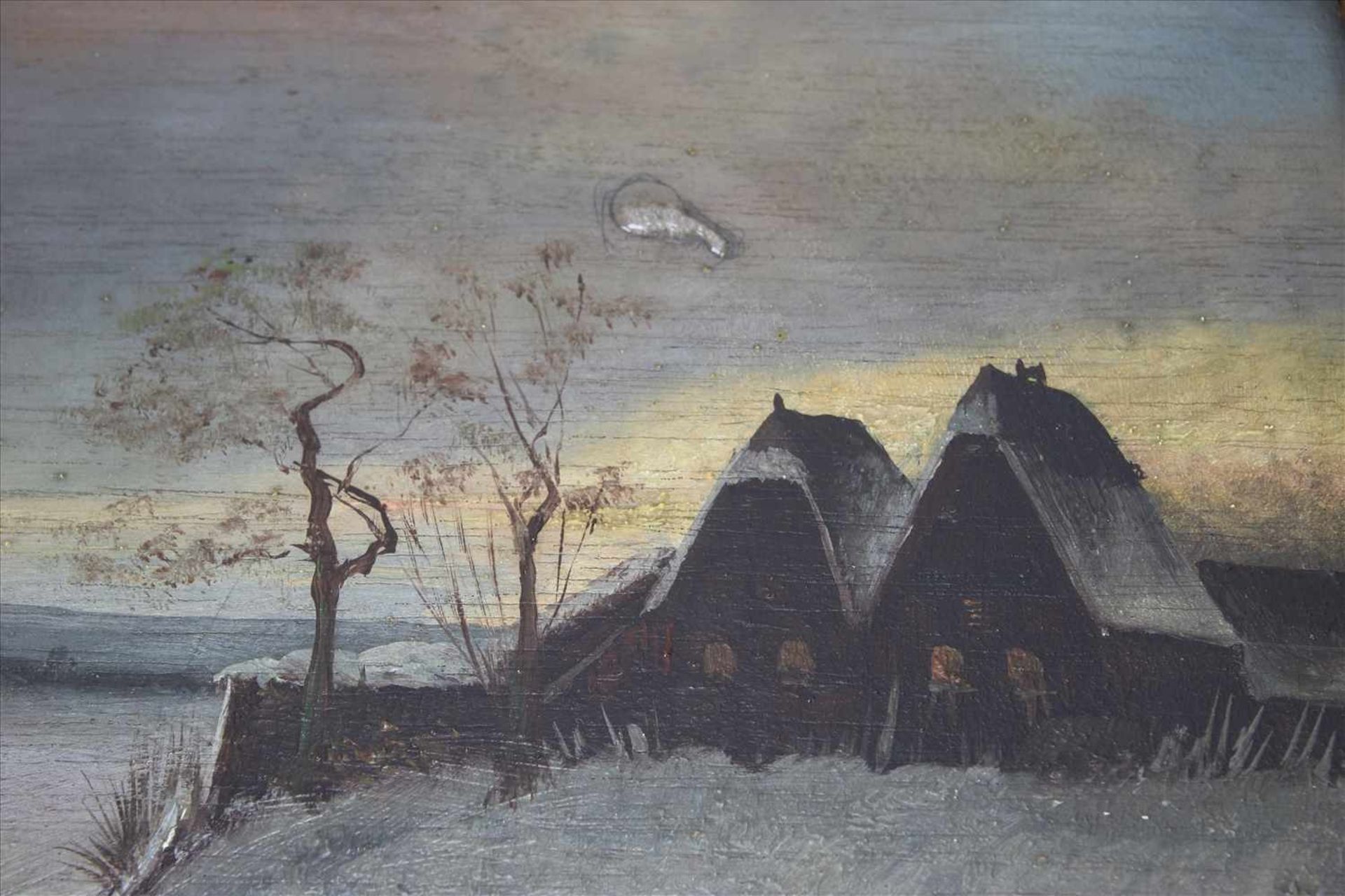 Unbekannter KünstlerWohl deutsch, 19. Jahrhundert. Winterlandschaft. Öl auf Platte. Verso - Bild 3 aus 6