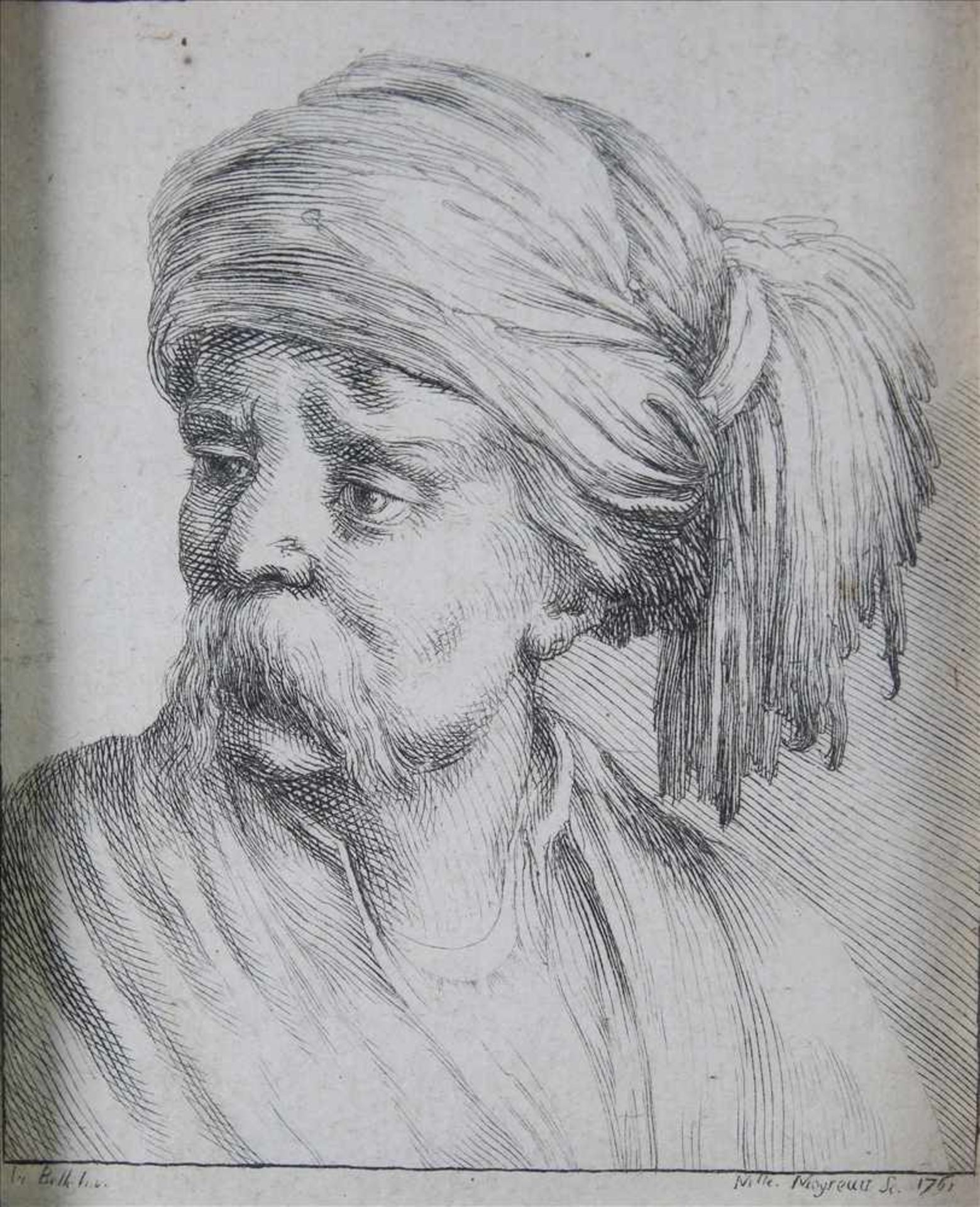 Moyreau, Jean1690 - 1762. Portrait eines bärtigen Orientalen mit Turban. Radierung. Unten rechts