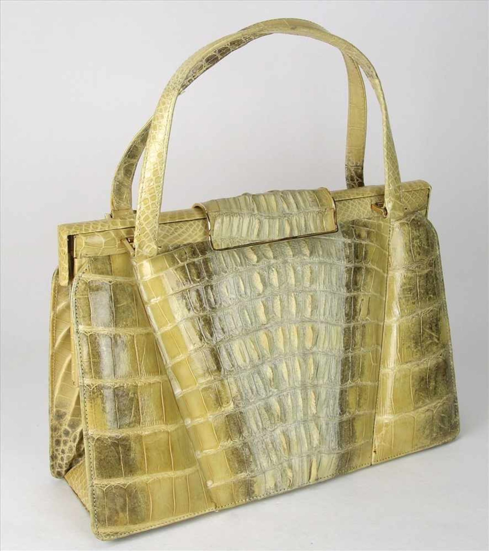 Edle Vintage Handtasche1970-er Jahre. Helle Krokoledertasche. Größe ca. 31 x 10 cm, Höhe ca. 21 cm