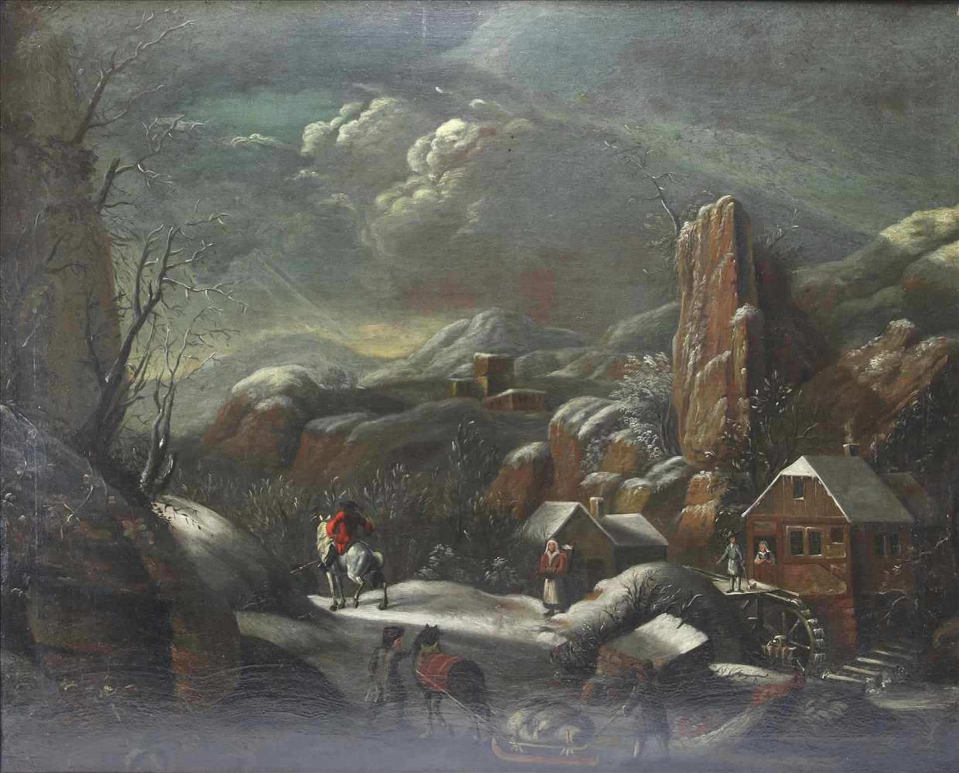 Holländischer Altmeister17./18. Jh. Winter in idealisierter Gebirgslandschaft mit reicher