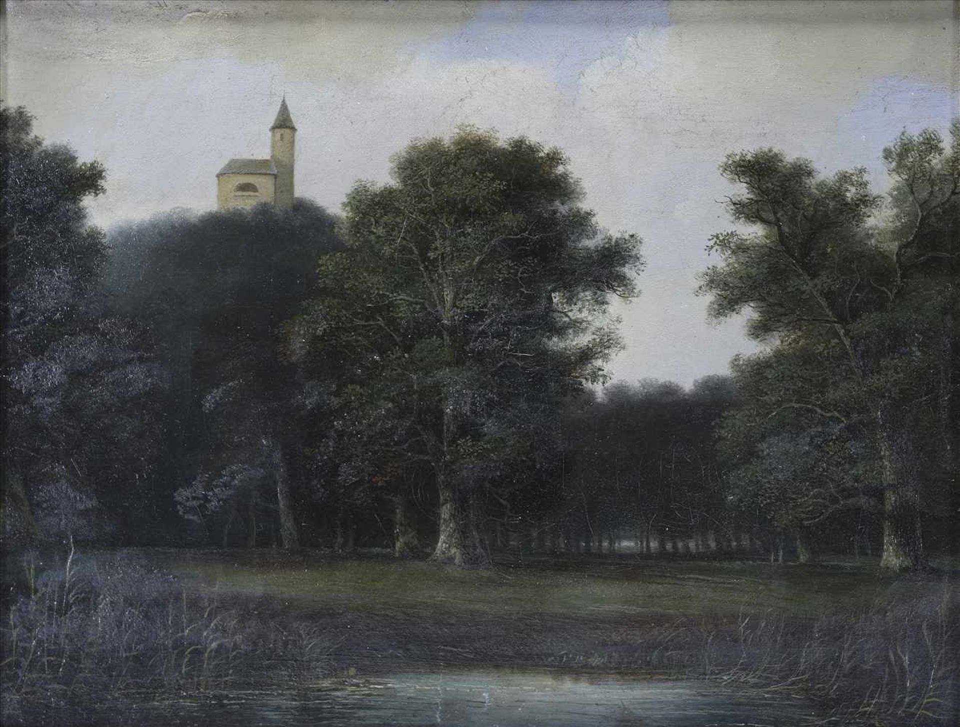 Becker, August1822 Darmstadt - 1887 Düsseldorf. Moritzburg bei Dessau. Öl auf Leinwand. Unten rechts