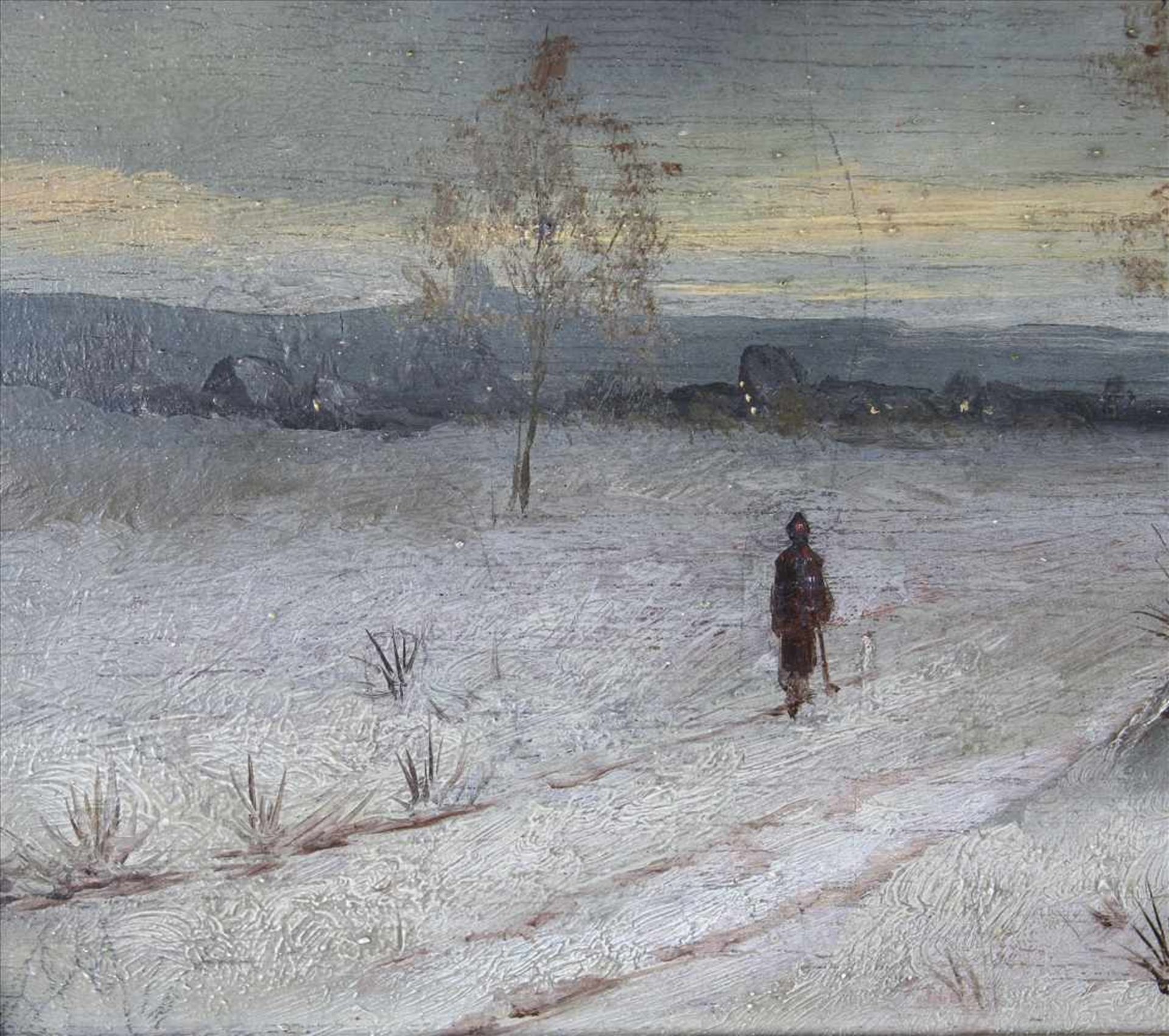 Unbekannter KünstlerWohl deutsch, 19. Jahrhundert. Winterlandschaft. Öl auf Platte. Verso - Bild 4 aus 6