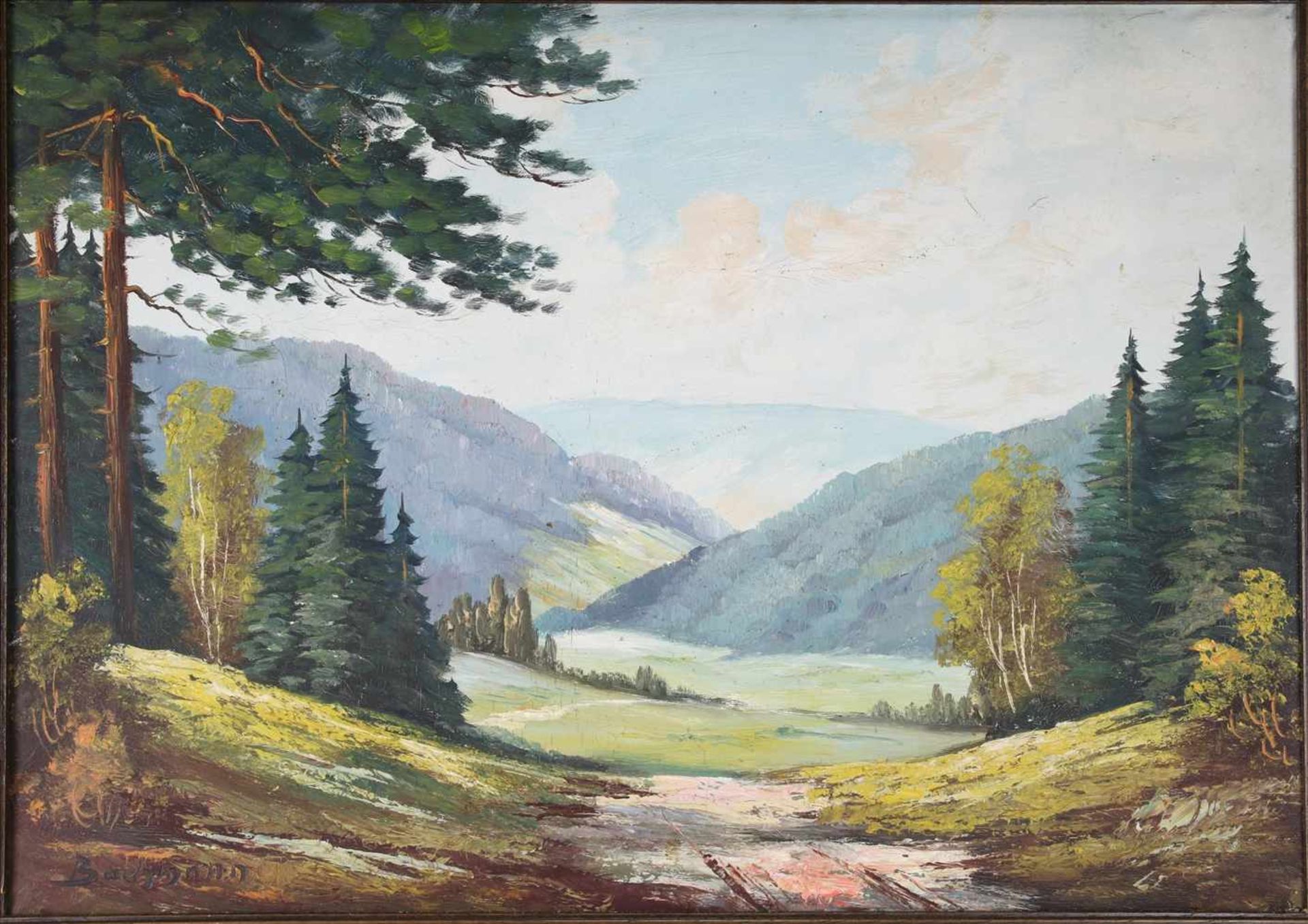 Bachmann, Jacob Edwin1873 Zürich - 1957 Freienbach, wohl. Partie im MIttelgebirge. Öl auf